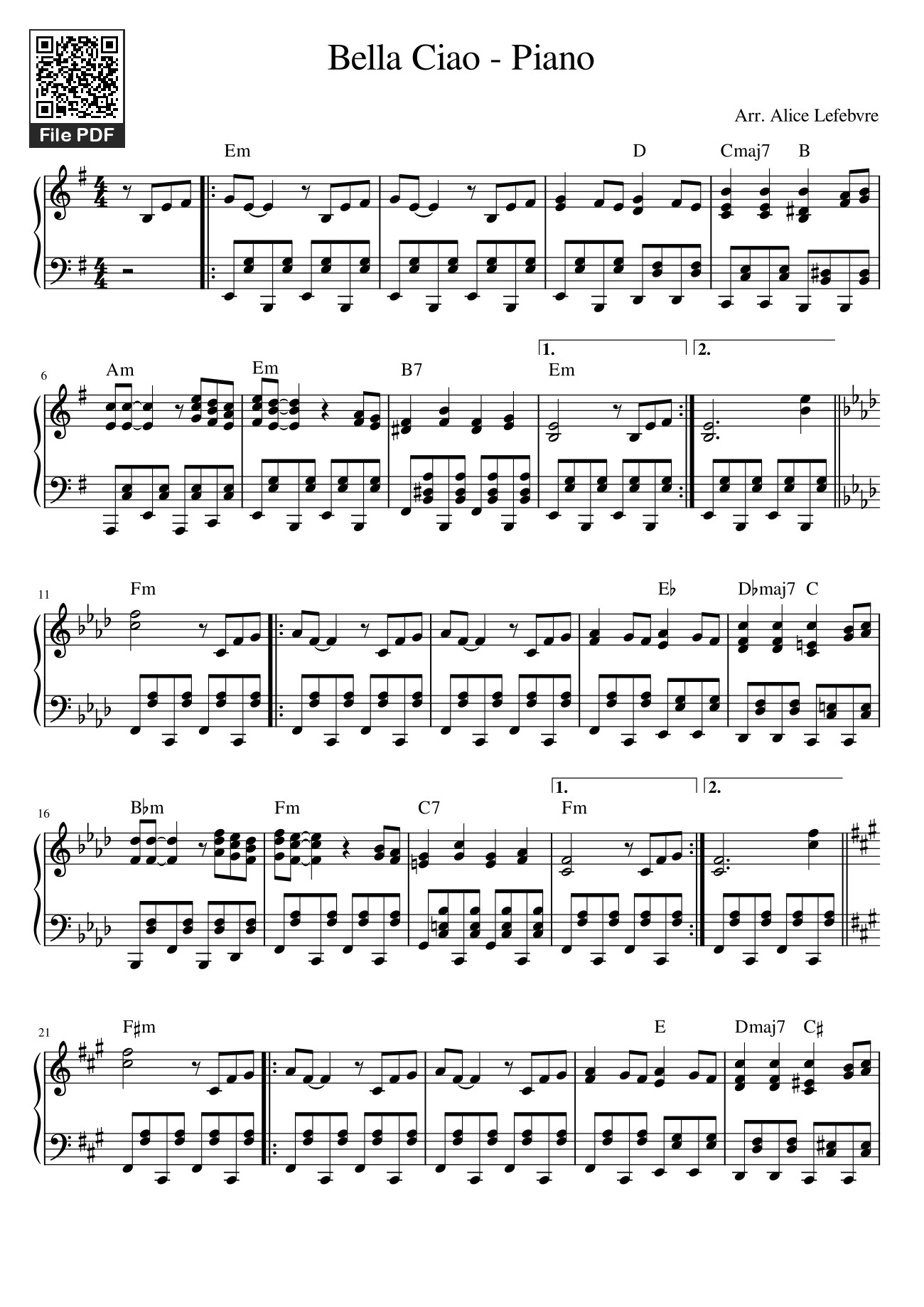 Sheet PDF of Bella Ciao - Piano