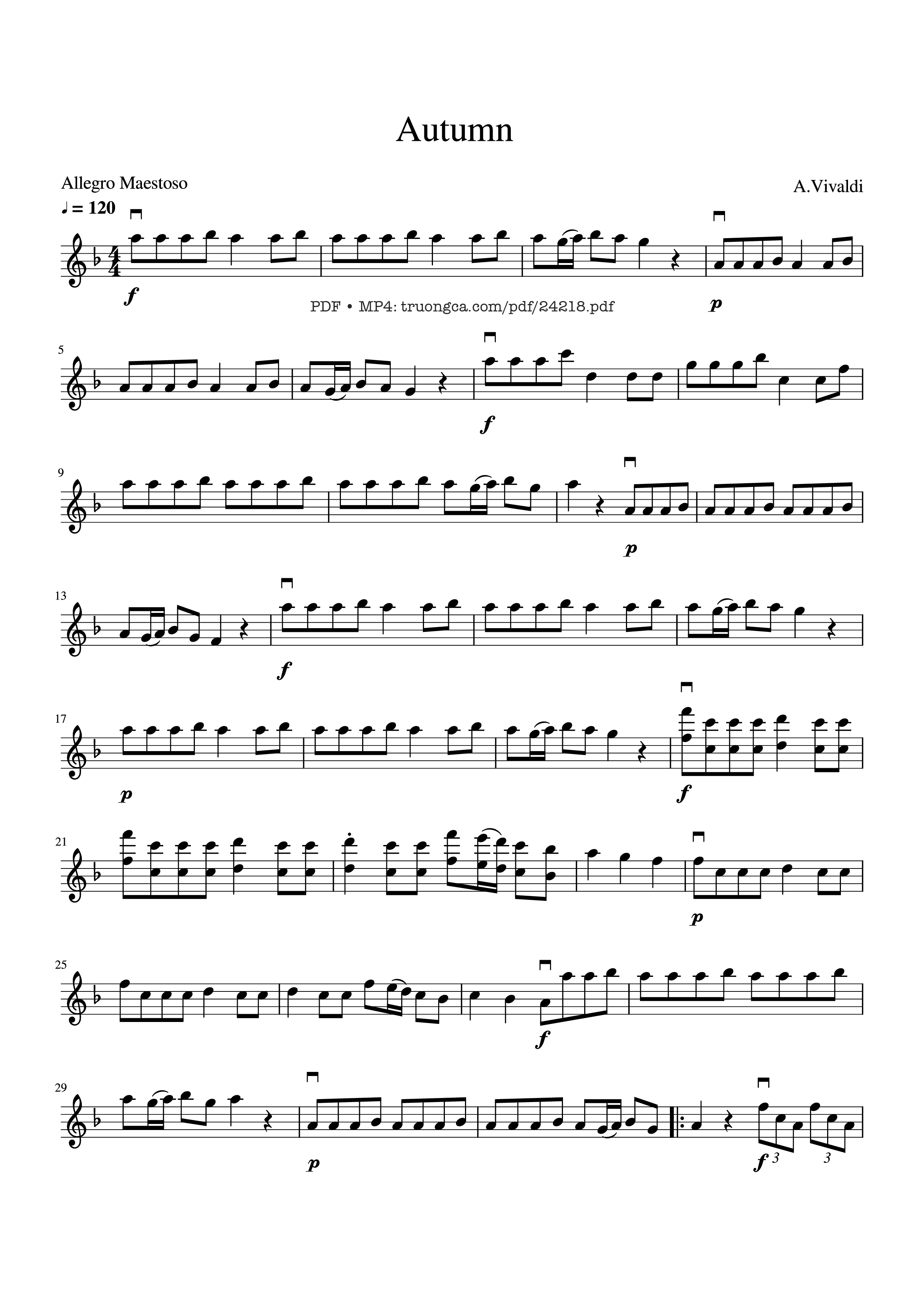 Sheet PDF of Autumn, four seasons. A.Vivaldi Sheet Violin