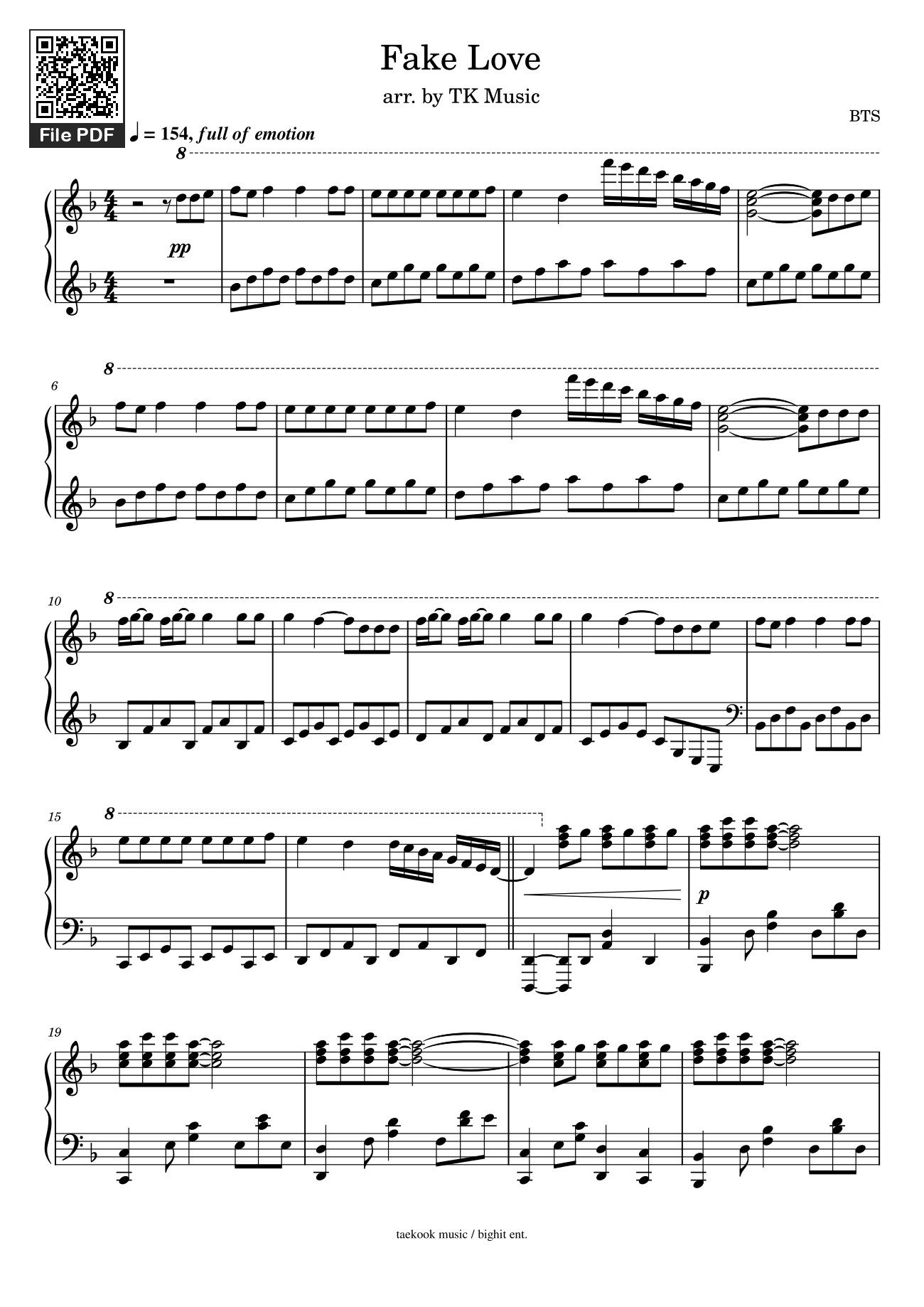 Sheet PDF of Fake Love Sheet Piano