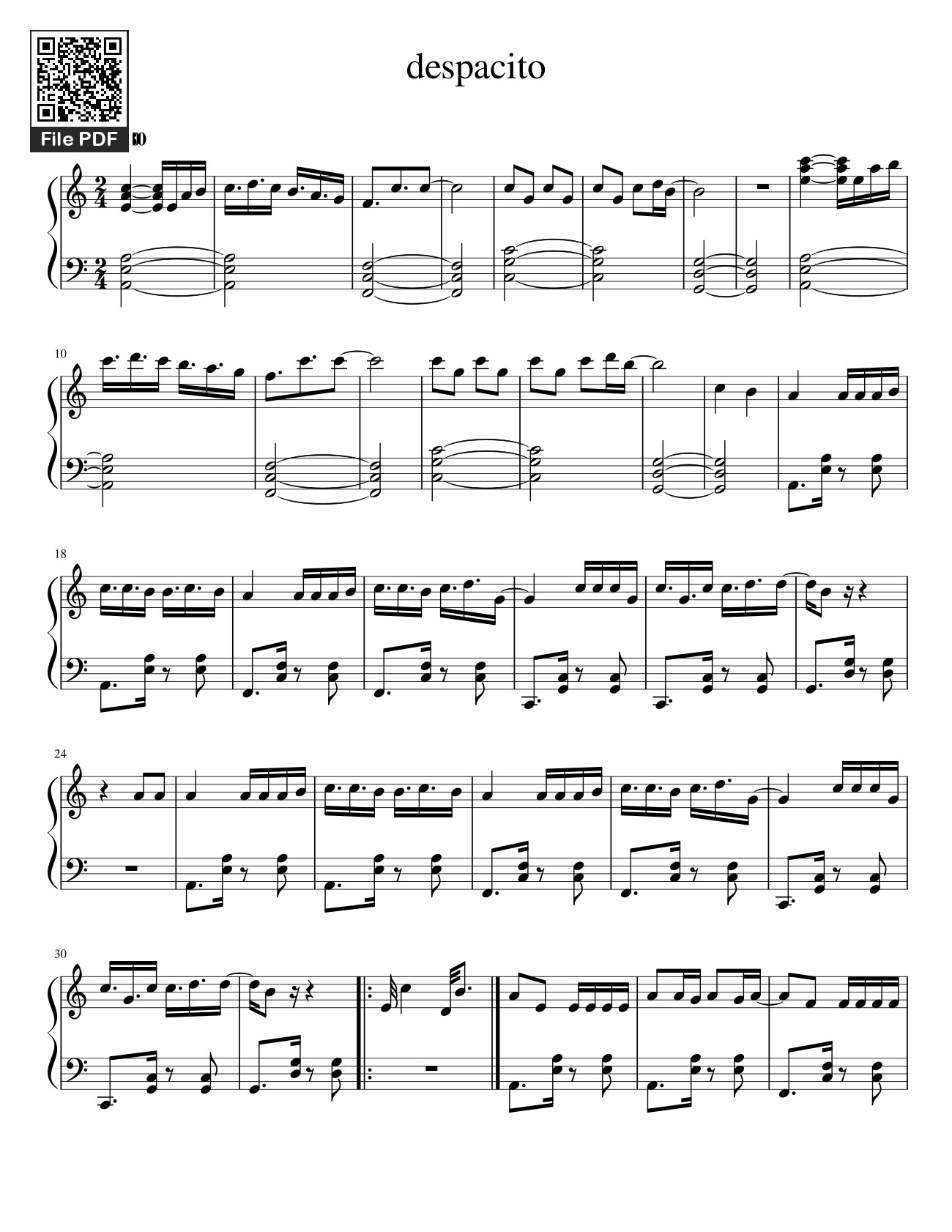 Page 1 of Sheet music PDF Despasito Piano Klasik - Vicky himpong