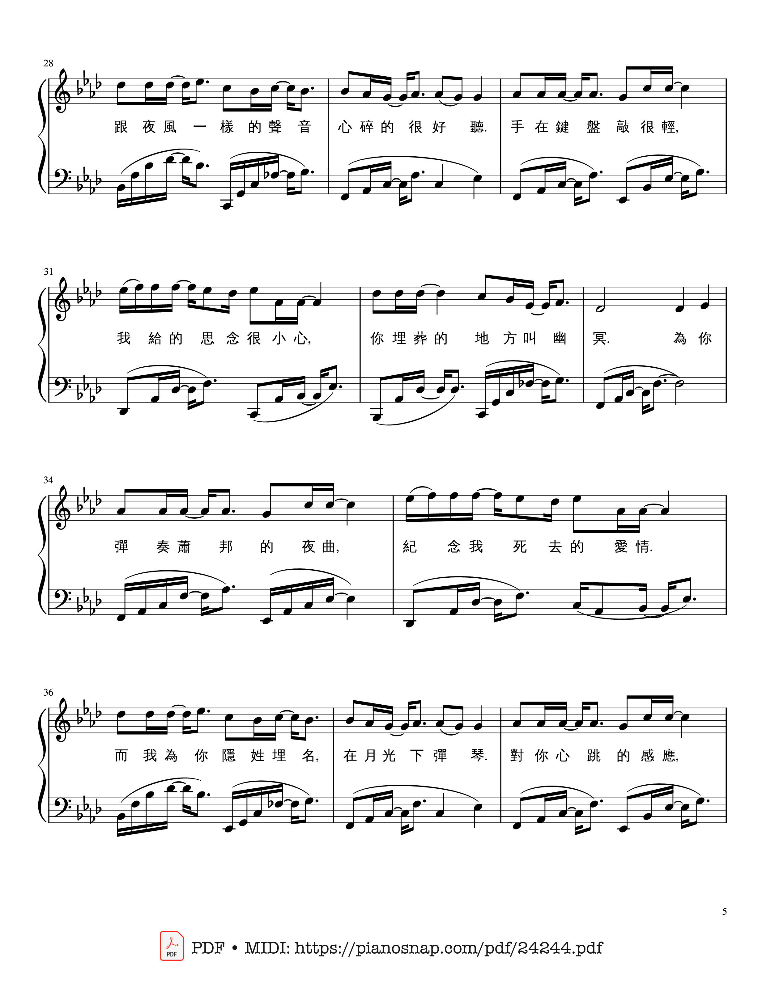 Page 5 of Sheet music PDF Jay Chou 周杰倫【夜曲Ye Qu】 Sheet Piano - 夜曲Ye Qu