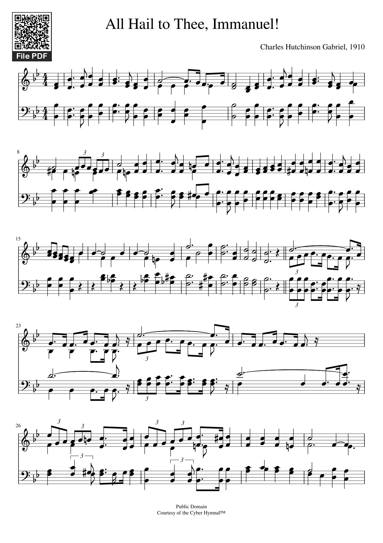 Page 1 of Sheet music PDF All Hail to Thee, Immanuel! Sheet Piano - Isaac Watts