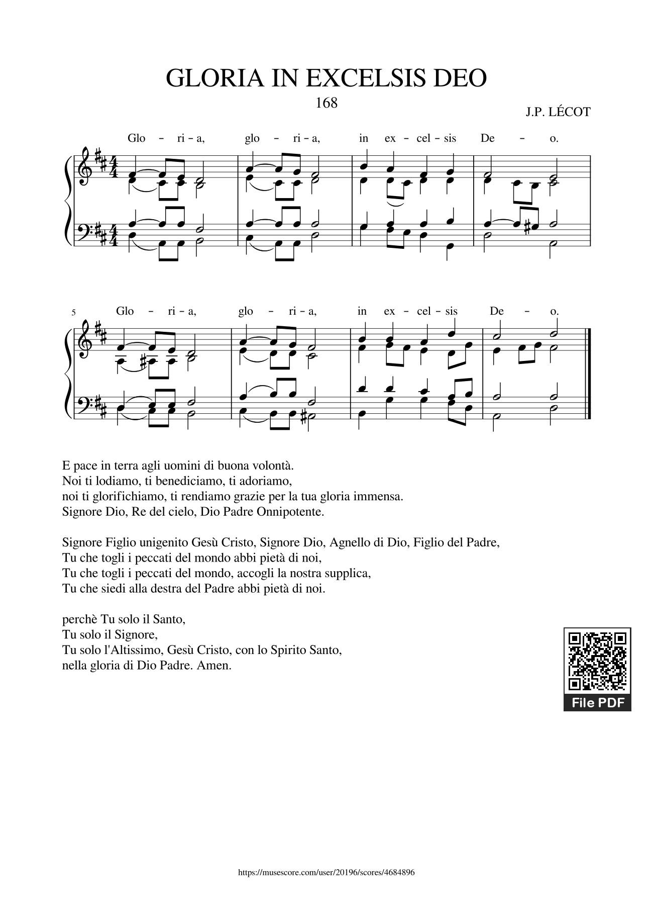 Sheet PDF of GLORIA IN EXCELSIS DEO