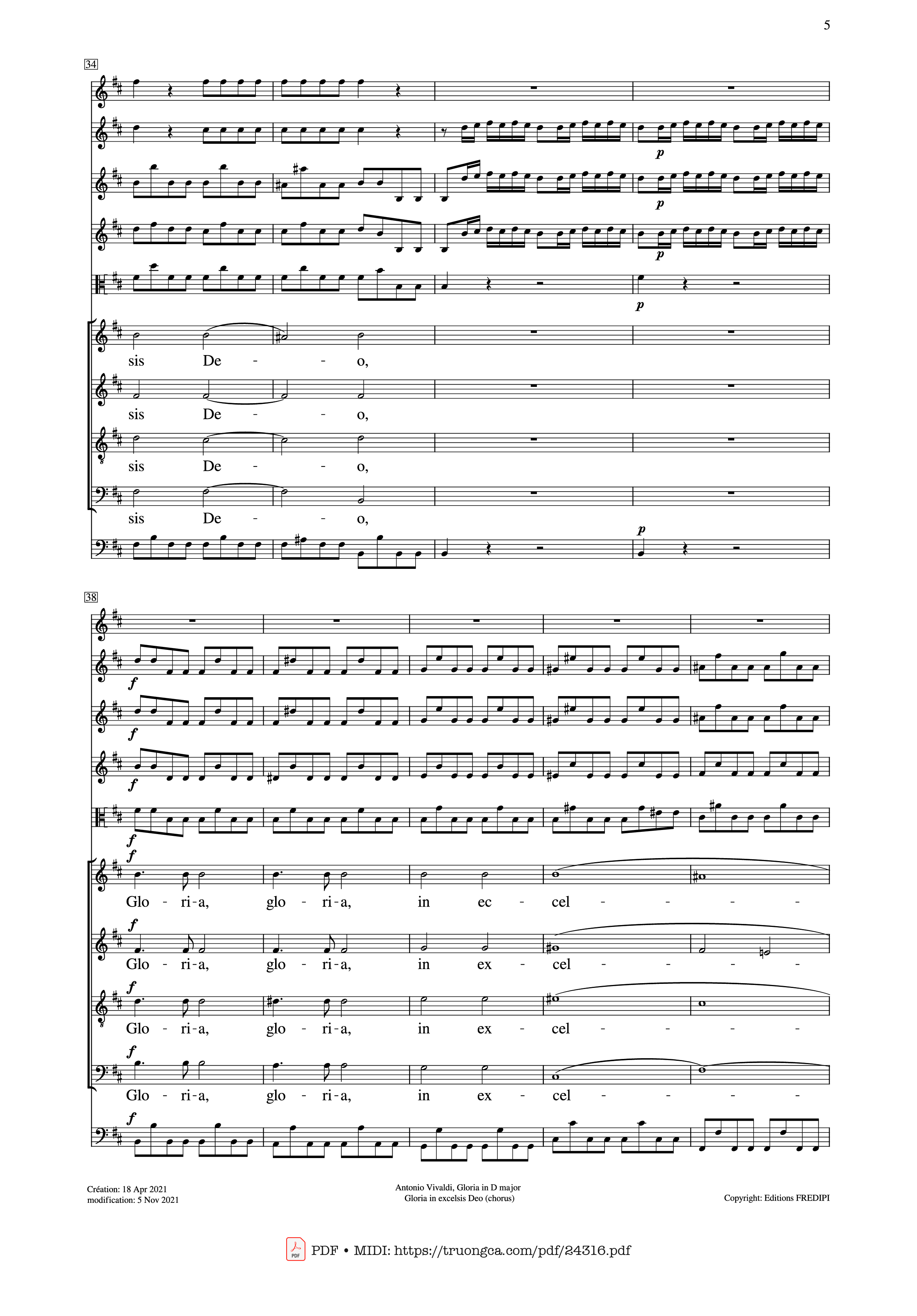 Page 5 of Sheet music PDF Gloria in excelsis Deo (SATB Violin) - Antonio Vivaldi