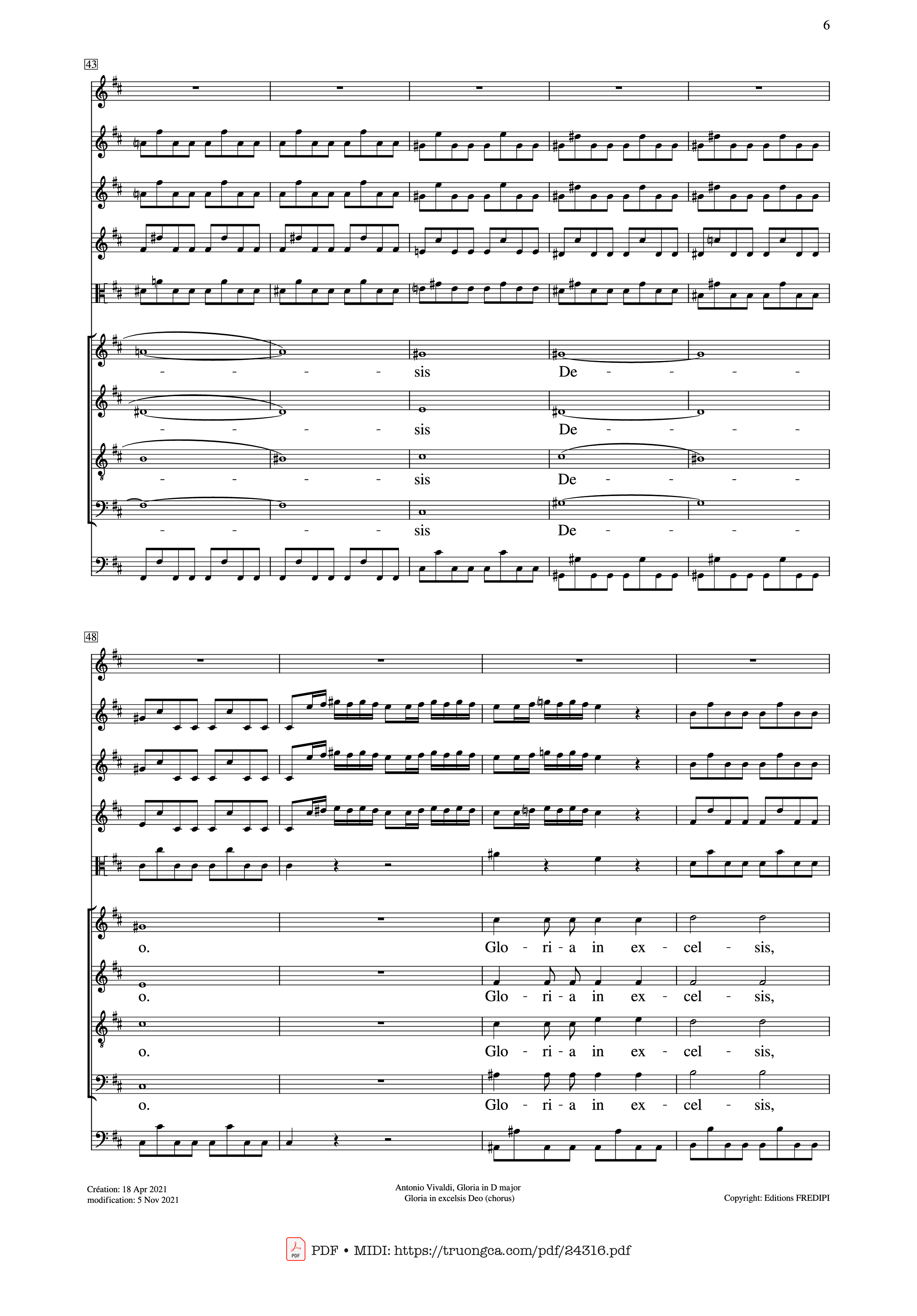 Page 6 of Sheet music PDF Gloria in excelsis Deo (SATB Violin) - Antonio Vivaldi