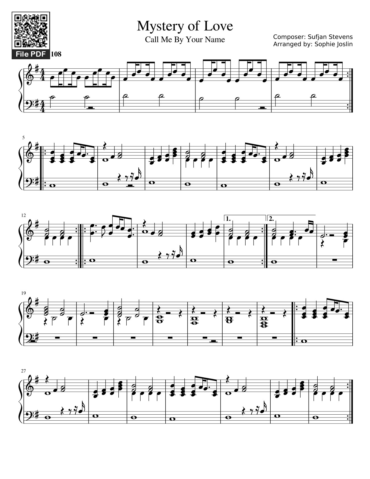 Page 1 of Sheet music PDF Mystery of Love Sheet Piano - Sophiejoslin1