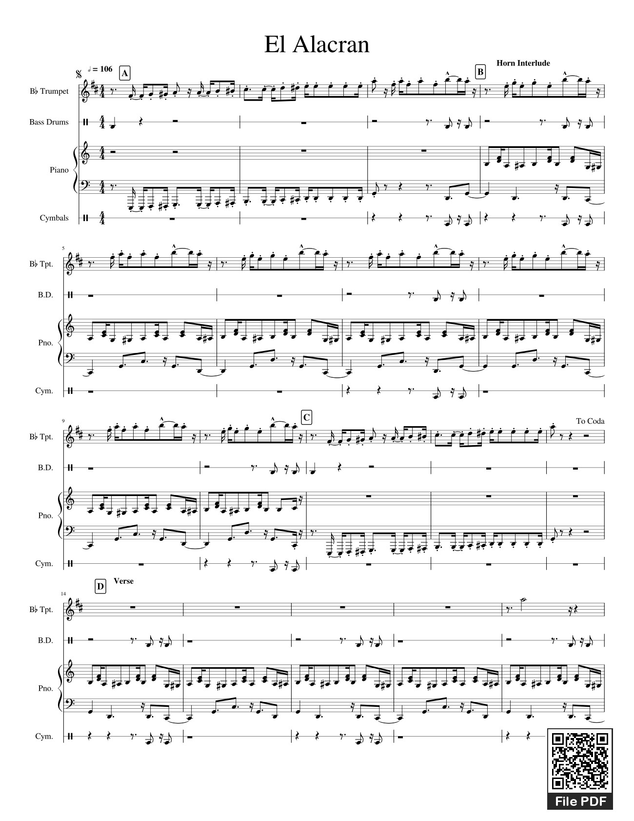 Page 1 of Sheet music PDF El Alacran Sheet Piano - Redhairedlion