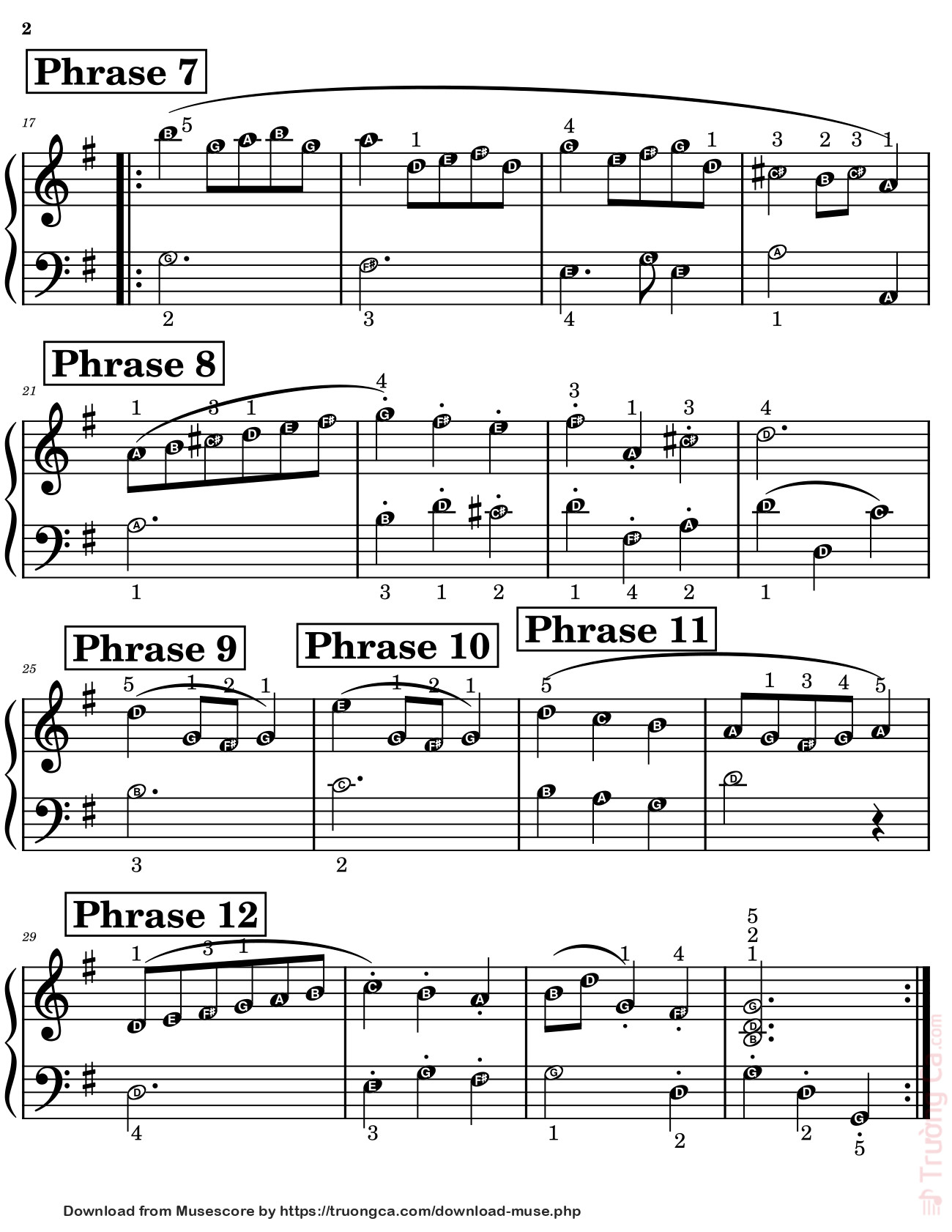 Page 2 of Sheet music PDF Minuet in G Major Piano (note names, fingering) - Music Research