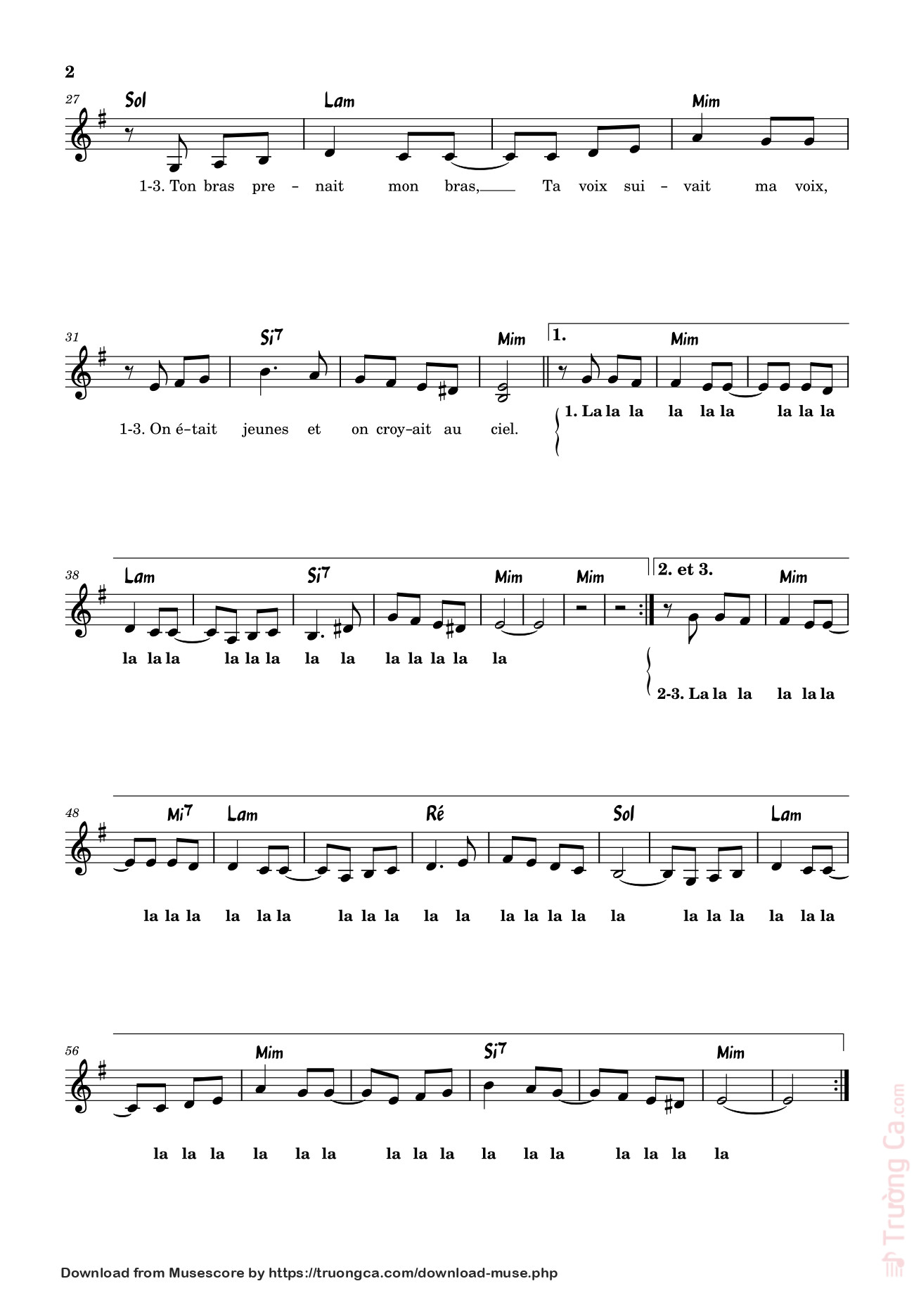 Page 2 of Sheet music PDF Le temps des Fleurs (3) Sheet Piano - Bernard Beck