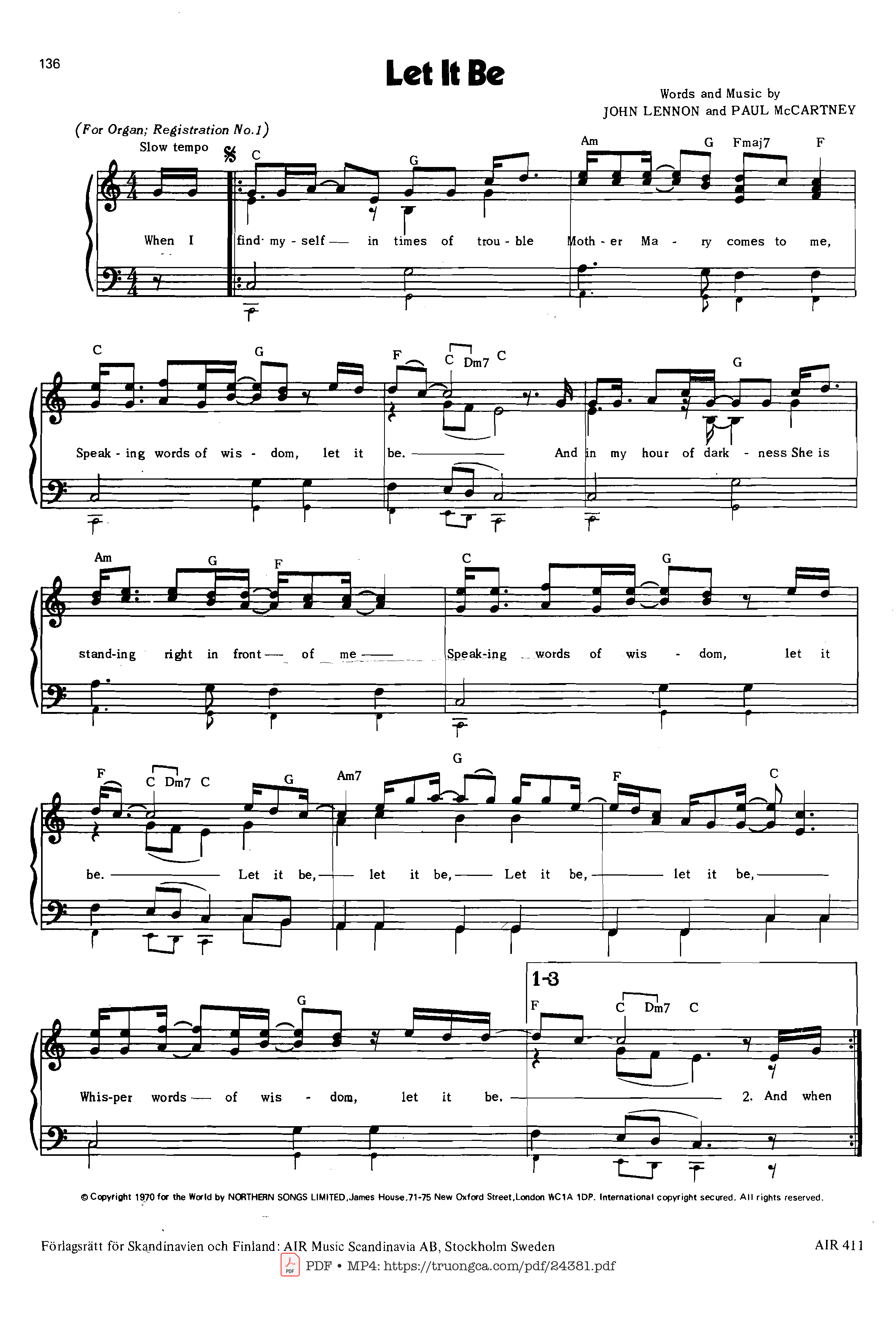 Let it be sheet Piano