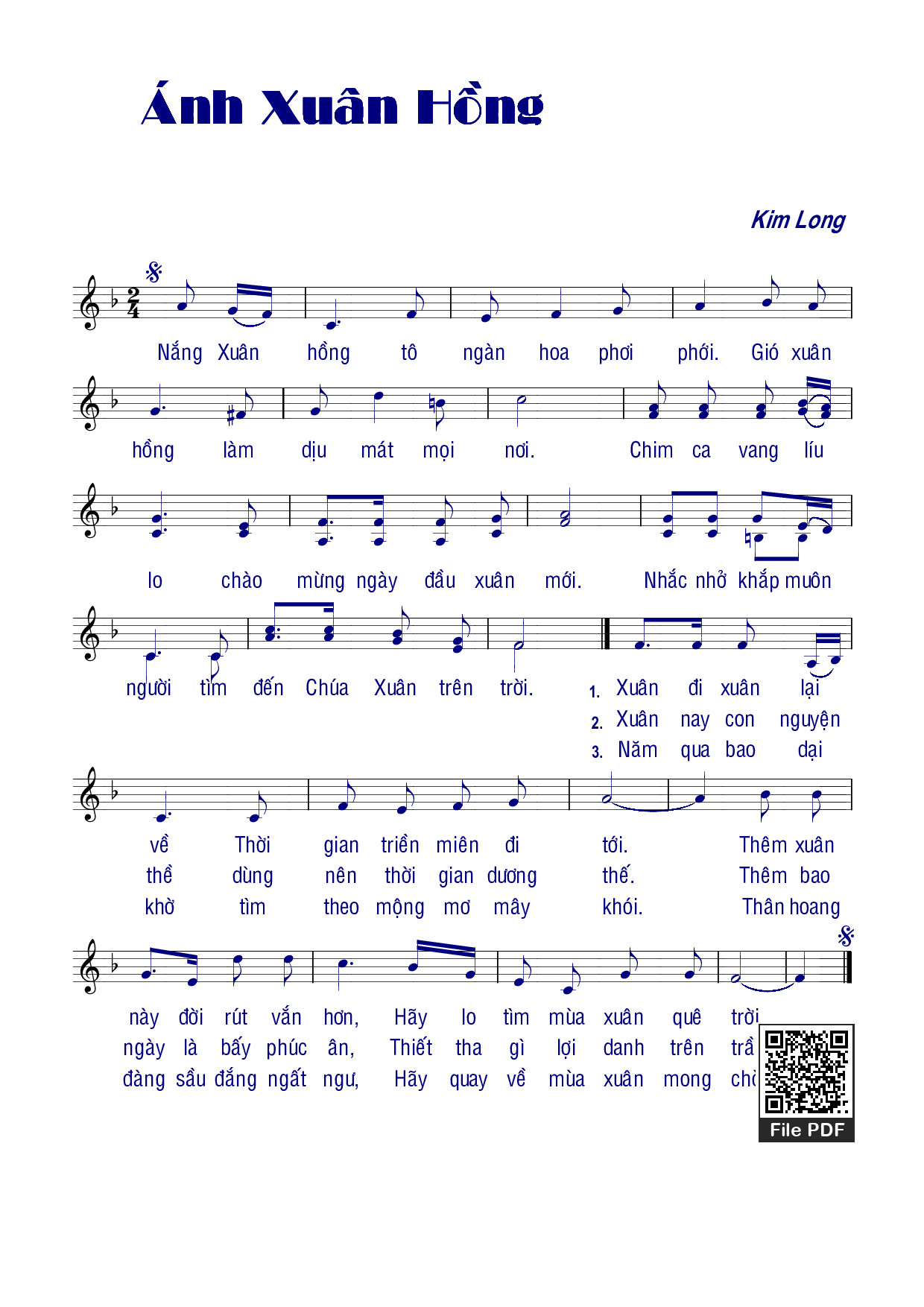 Page 1 of Sheet music PDF Ánh xuân hồng - Kim Long