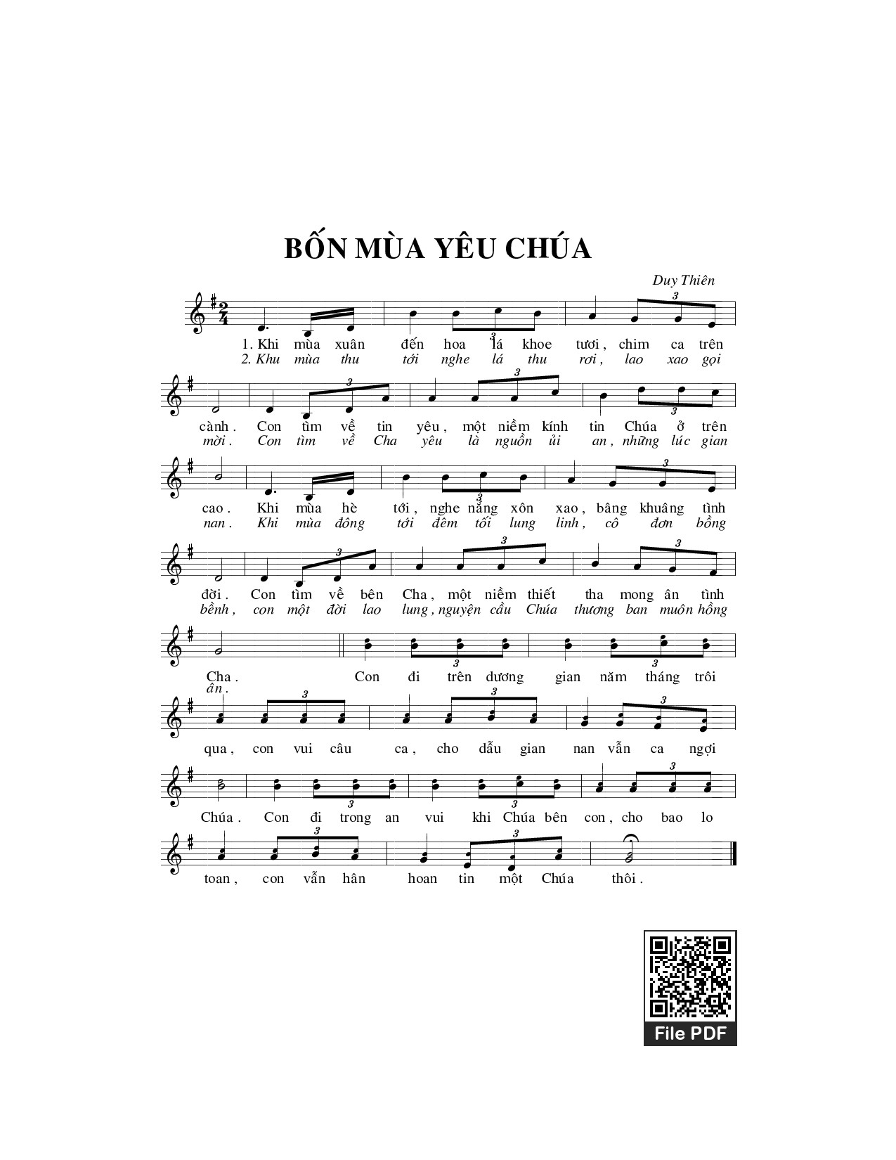 Sheet PDF of Bốn mùa yêu Chúa