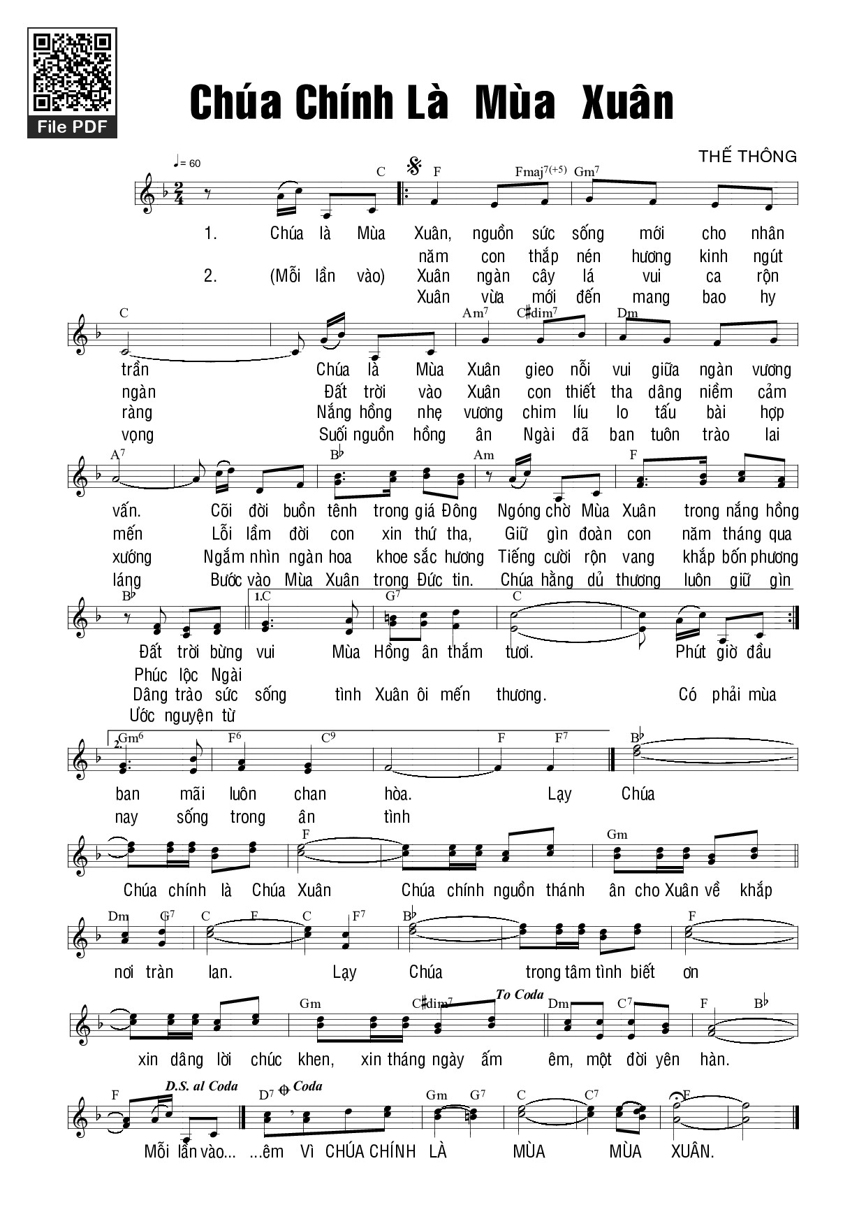 Page 1 of Sheet music PDF Chúa chính là mùa xuân (2 bè) - Thế Thông