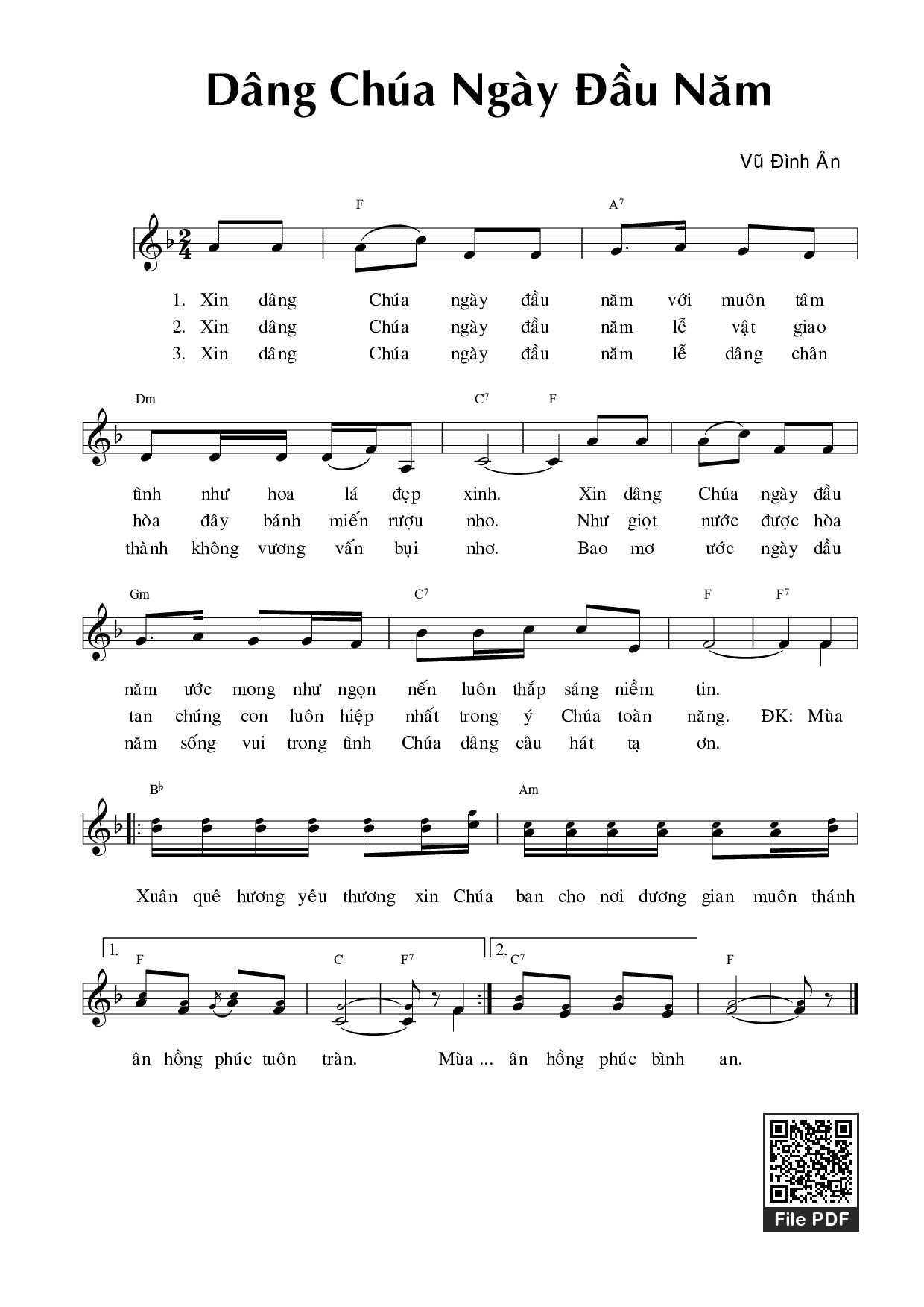 Page 1 of Sheet music PDF Dâng Chúa ngày đầu năm - Vũ Đình Ân