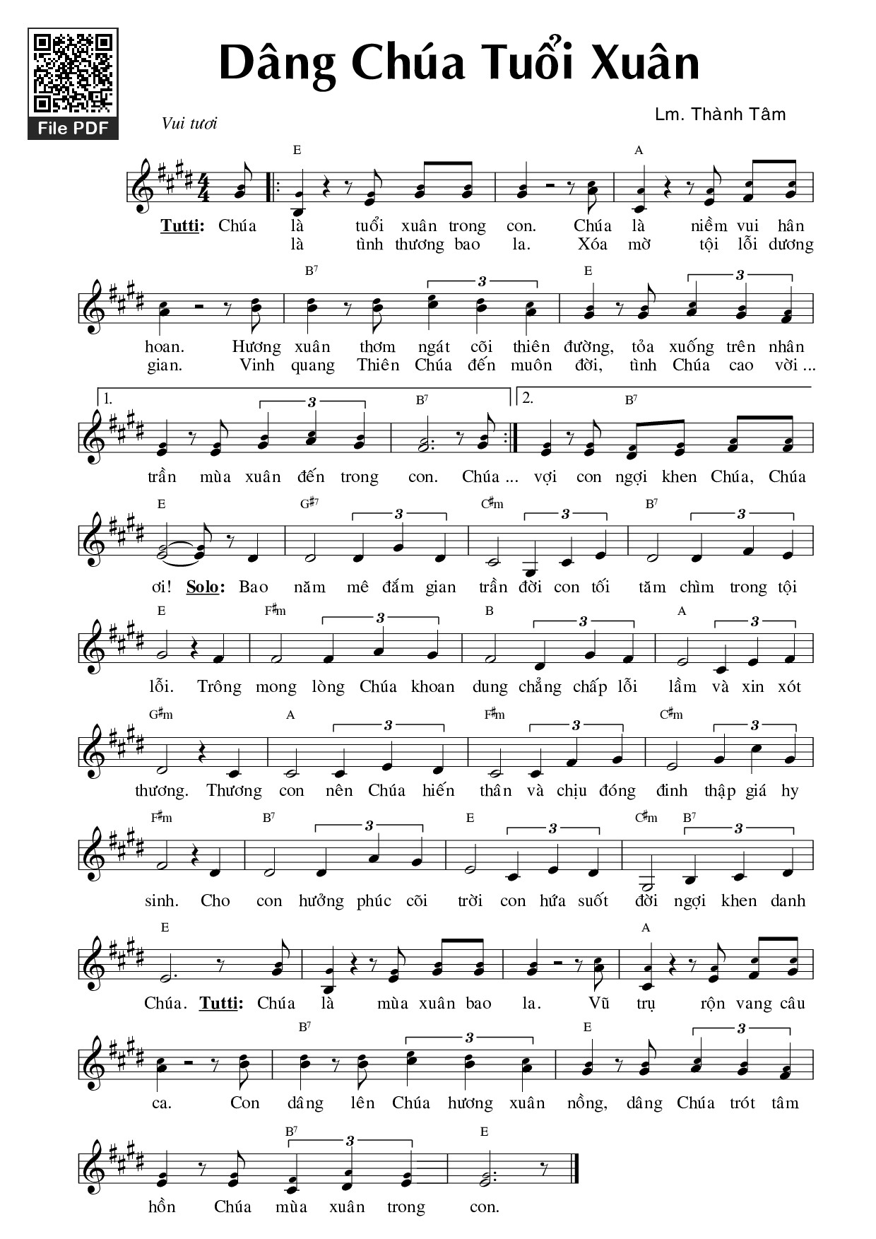 Sheet PDF of Dâng Chúa tuổi xuân