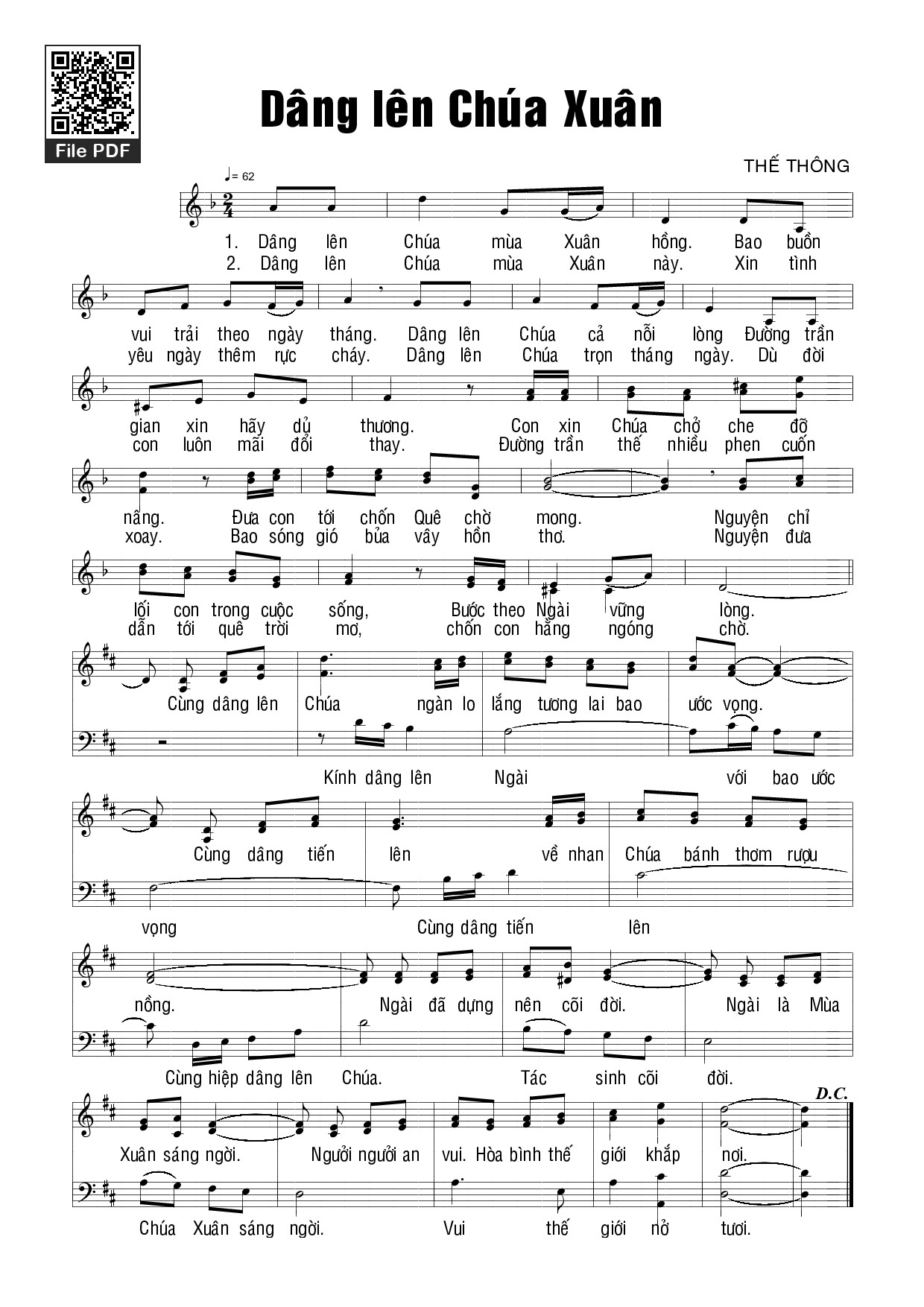 Sheet PDF of Dâng lên Chúa Xuân