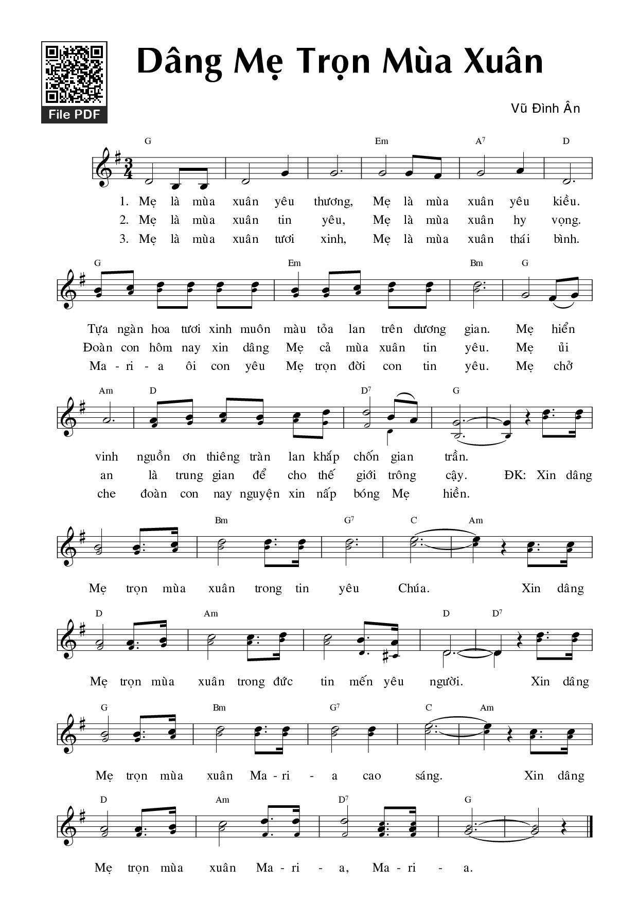 Sheet PDF of Dâng Mẹ trọn mùa xuân