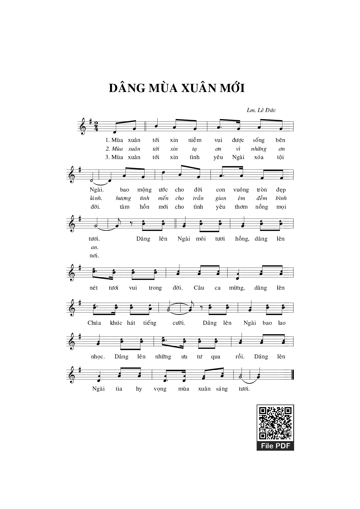 Page 1 of Sheet music PDF Dâng mùa xuân mới - Lê Đức