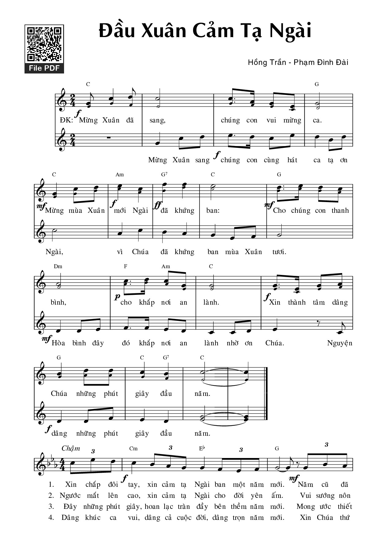 Sheet PDF of Đầu xuân cảm tạ Ngài
