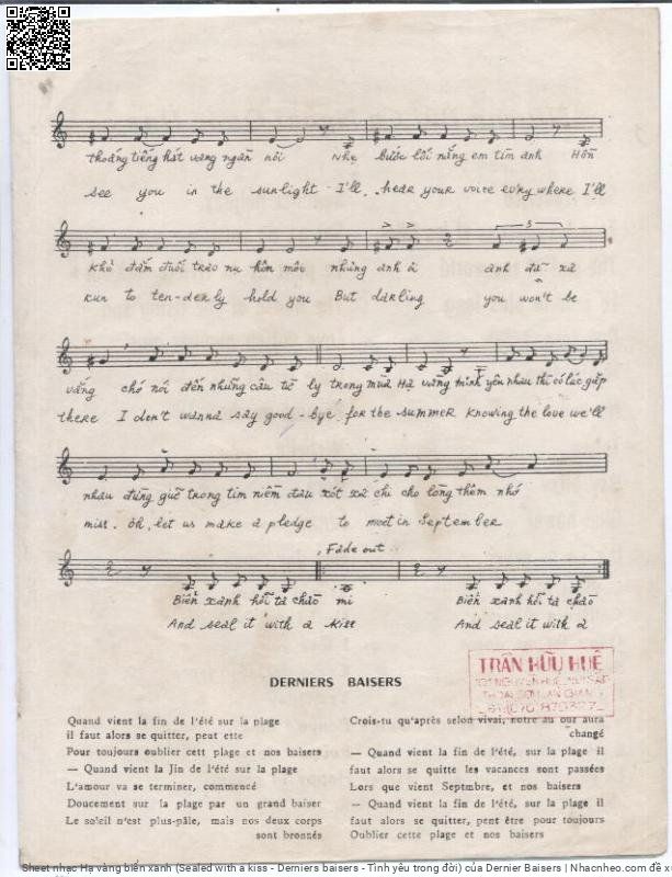 Page 3 of Sheet music PDF Hạ vàng biển xanh (Sealed with a kiss - Derniers baisers - Tình yêu trong đời) - Dernier Baisers
