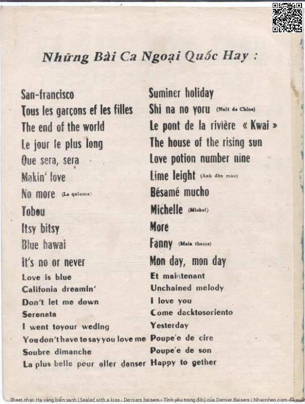 Page 4 of Sheet music PDF Hạ vàng biển xanh (Sealed with a kiss - Derniers baisers - Tình yêu trong đời) - Dernier Baisers