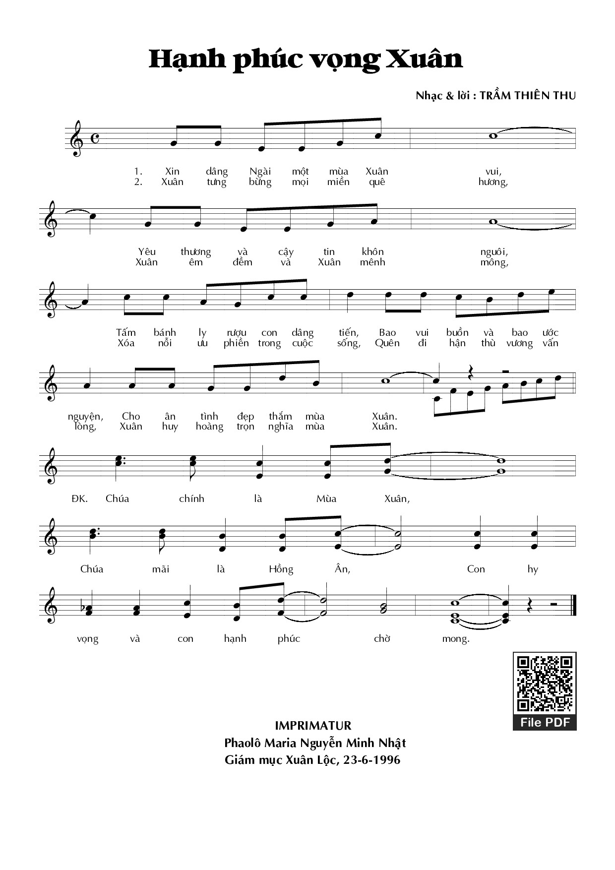 Page 1 of Sheet music PDF Hạnh phúc vọng xuân - Trầm Thiên Thu