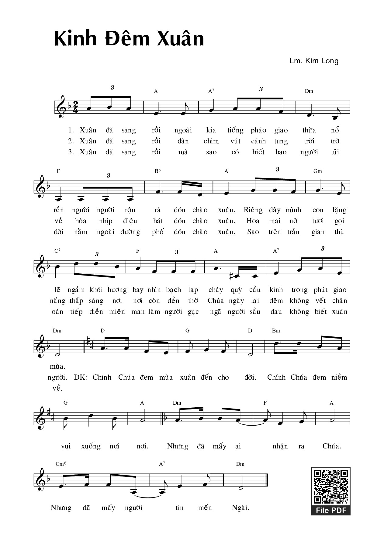 Page 1 of Sheet music PDF Kinh đêm xuân - Kim Long