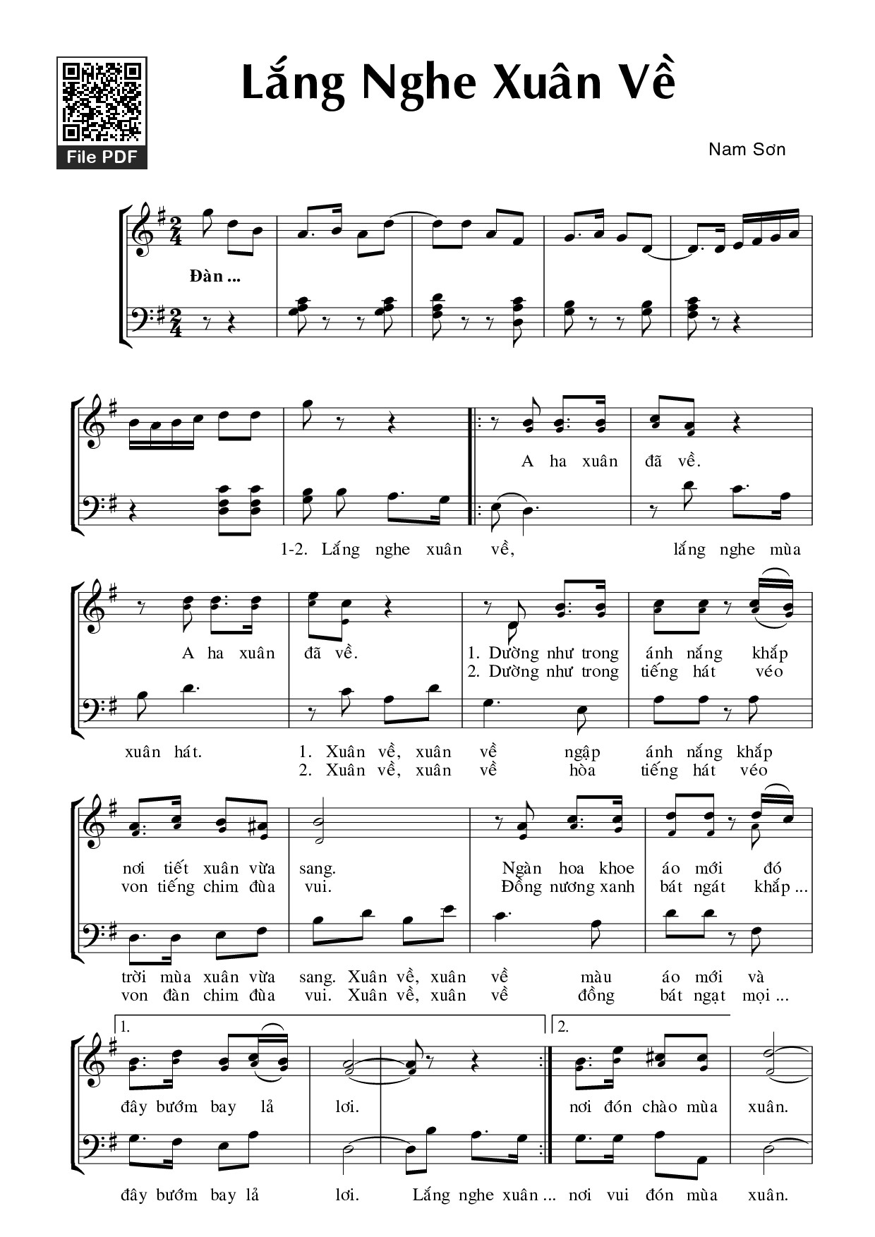 Sheet PDF of Lắng nghe xuân về