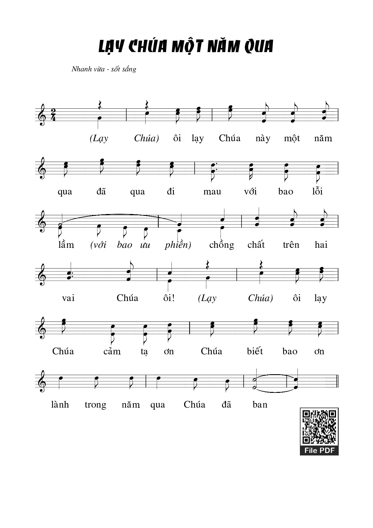 Sheet PDF of Lạy Chúa một năm qua