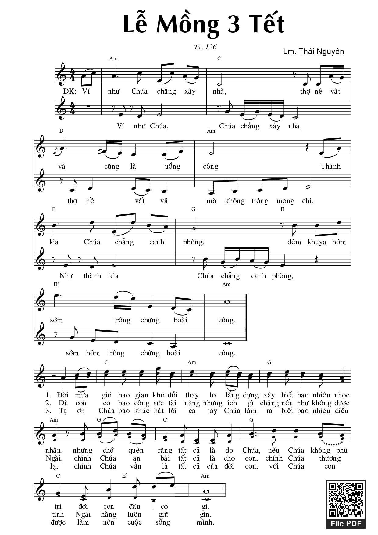 Page 1 of Sheet music PDF Lễ Mồng 3 Tết (Tv 126) - Thái Nguyên