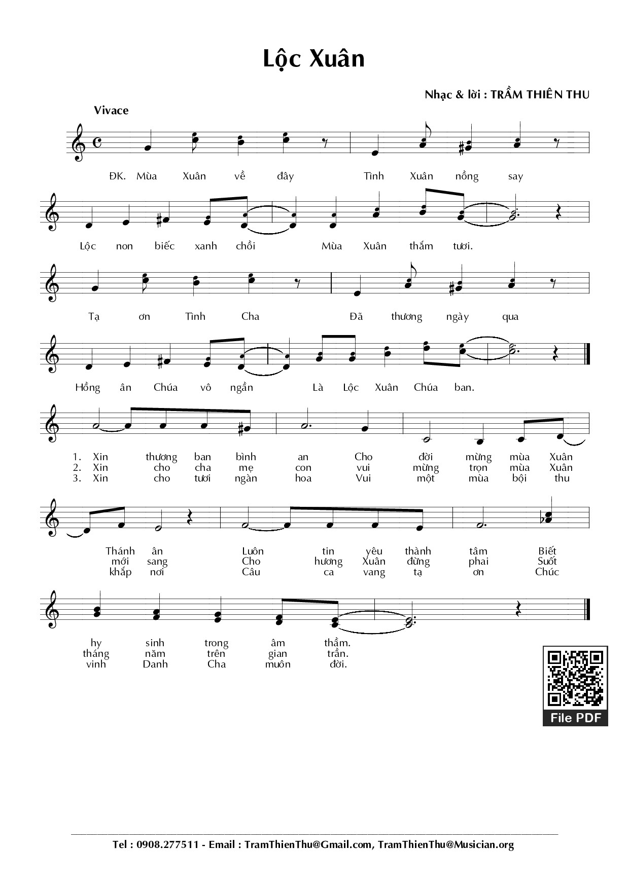 Sheet PDF of Lộc xuân - Trầm Thiên Thu