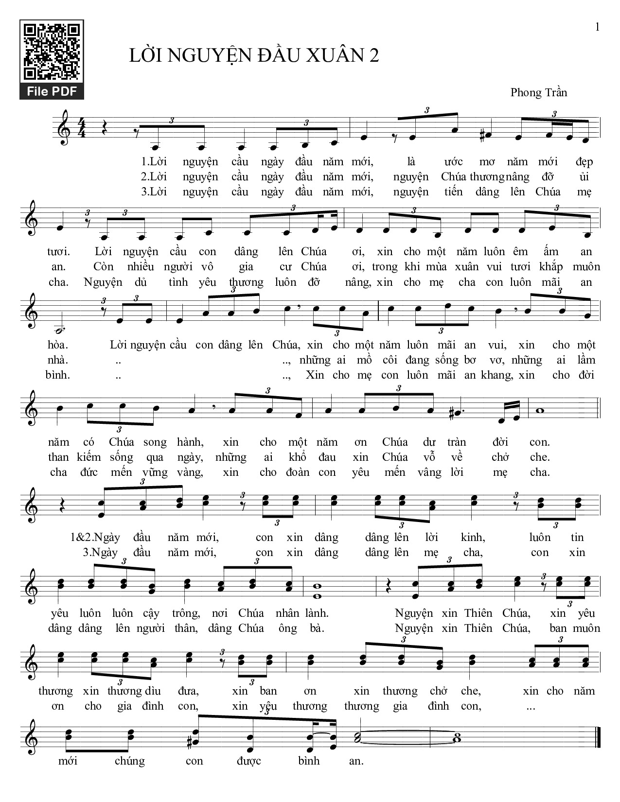 Sheet PDF of Lời nguyện đầu xuân. 2