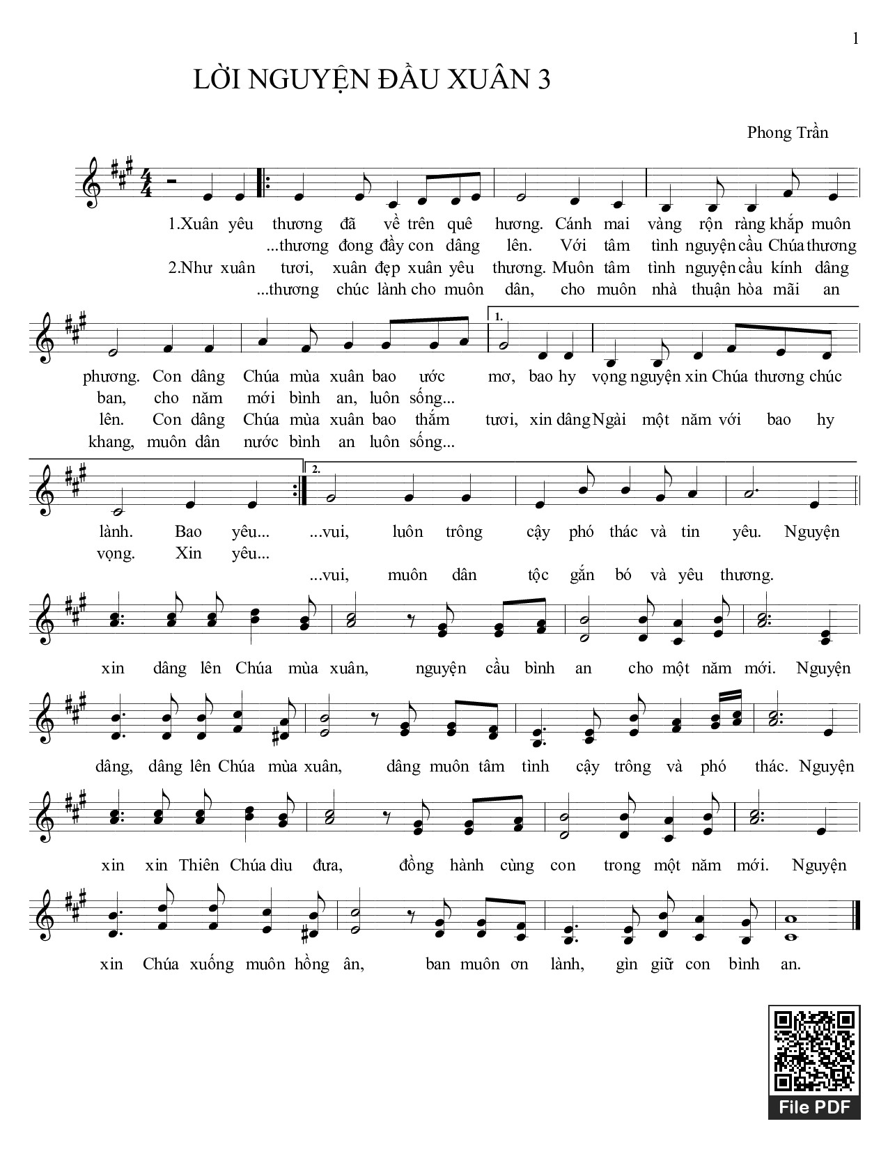 Sheet PDF of Lời nguyện đầu xuân. 3