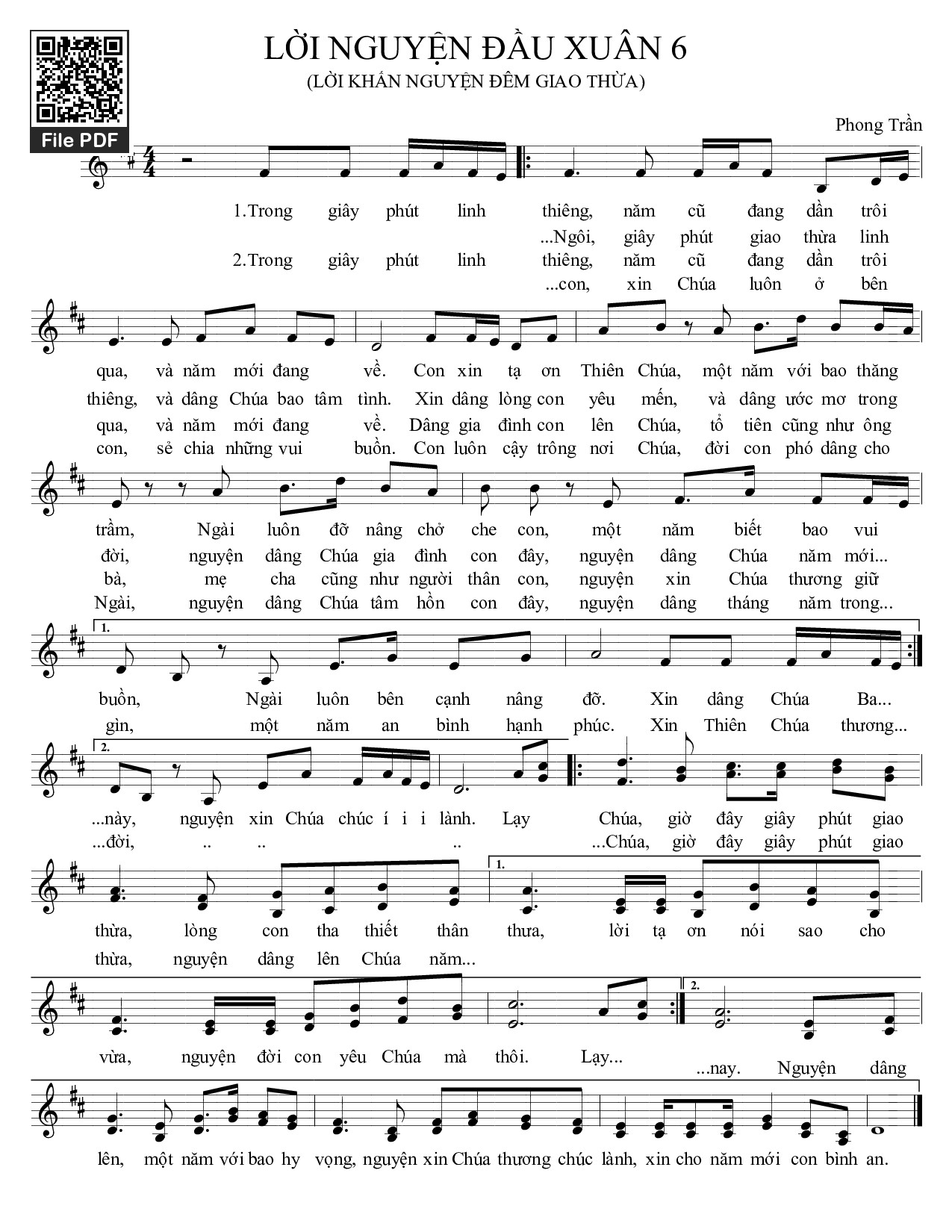 Sheet PDF of Lời nguyện đầu xuân. 6