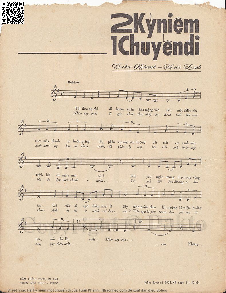 Page 2 of Sheet music PDF Hai kỷ niệm một chuyến đi - Tuấn Khanh