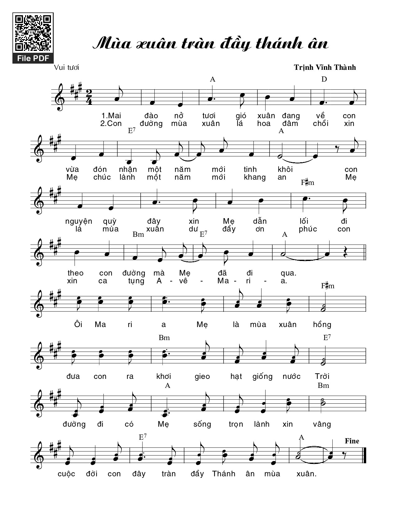 Sheet PDF of Mùa xuân tràn đầy thánh ân