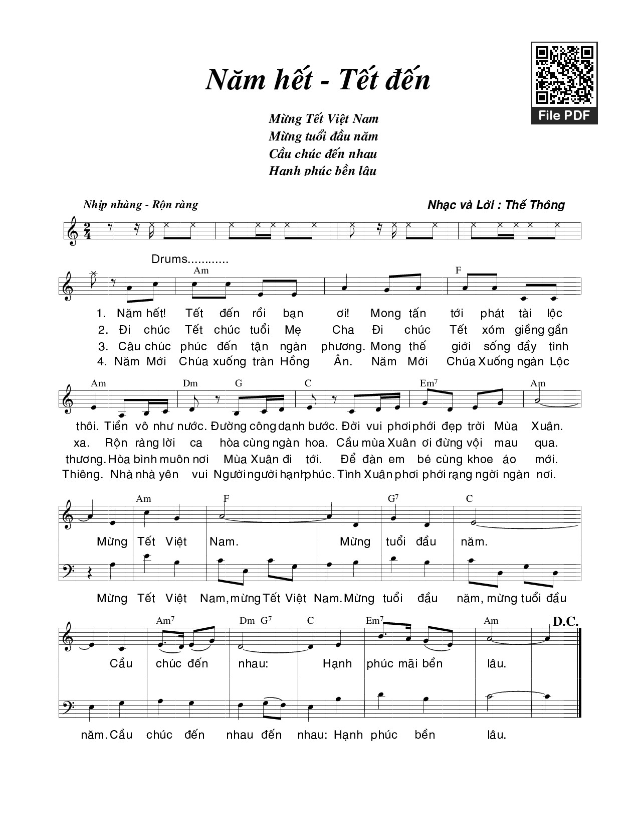 Sheet PDF of Năm hết Tết đến