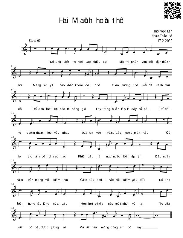 Page 2 of Sheet music PDF Hai mảnh hồn thơ - Thảo Hồ