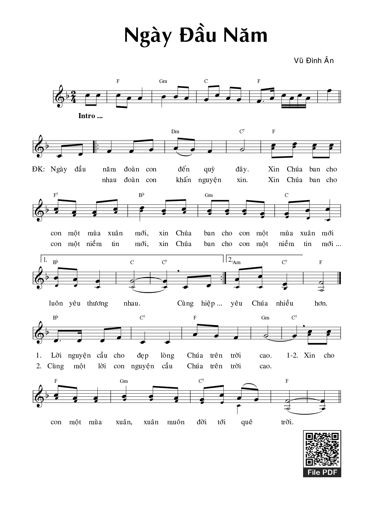 Page 1 of Sheet music PDF Ngày đầu năm - Vũ Đình ÂnNgày đầu năm mớiAnPhong Hoan O.Cist