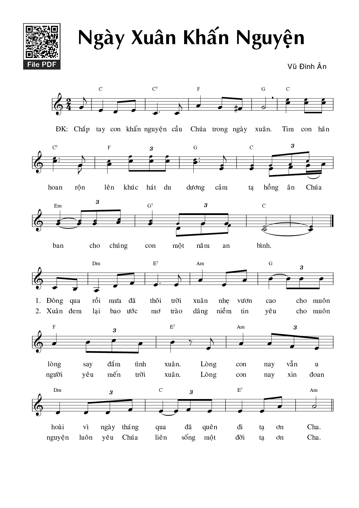 Sheet PDF of Ngày xuân khấn nguyện