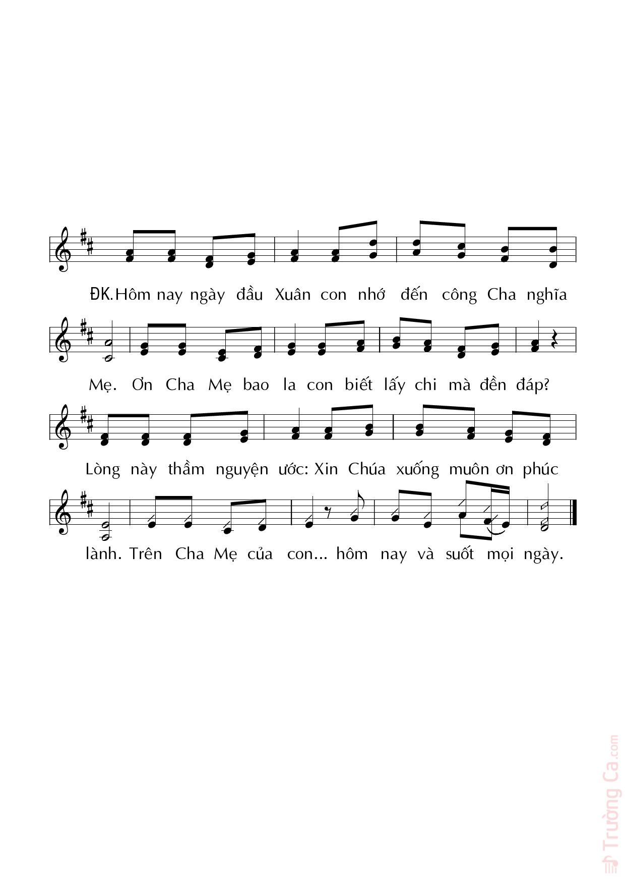 Page 2 of Sheet music PDF Nhớ ơn Cha Mẹ - Duy Linh PHN
