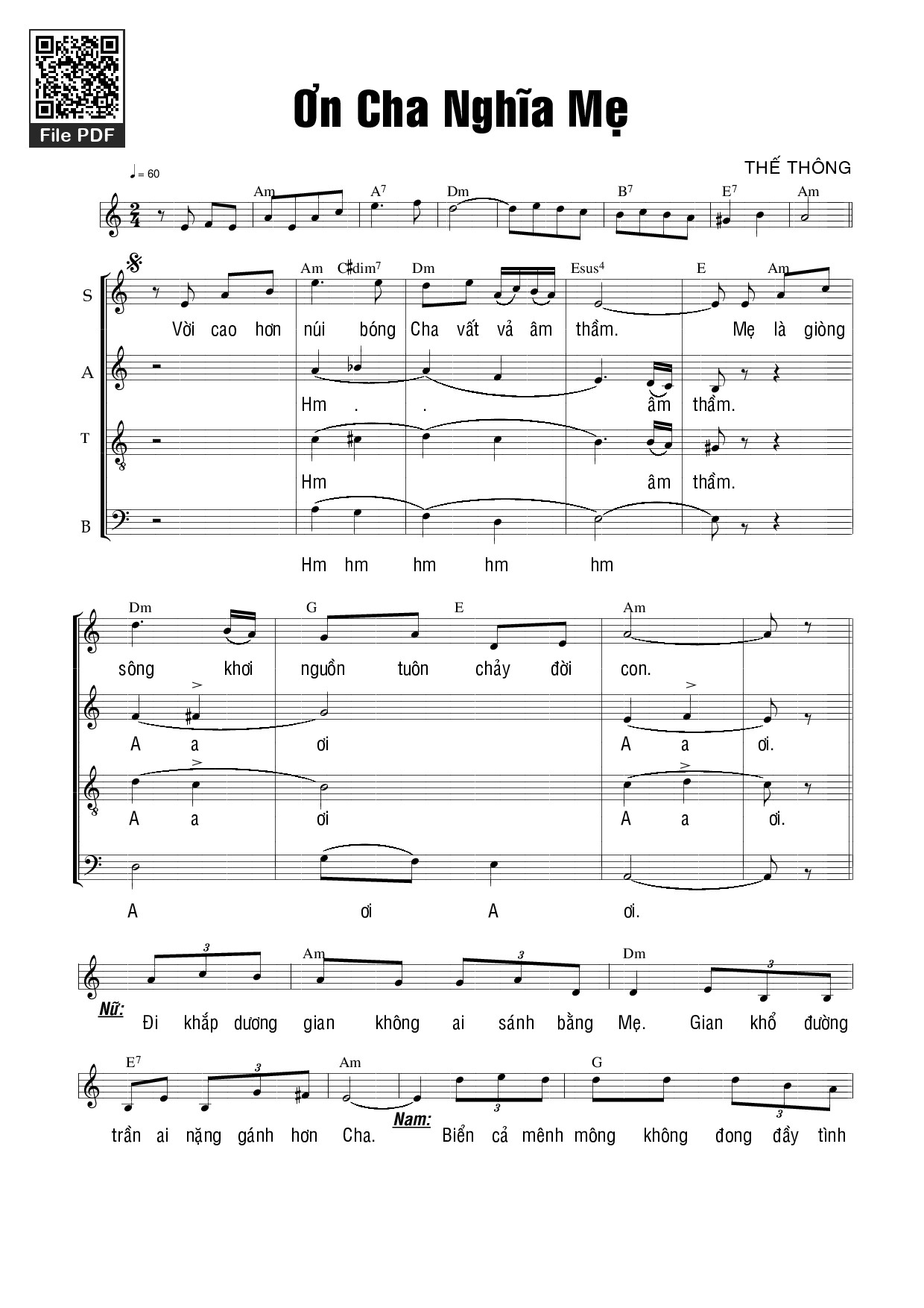 Sheet PDF of Ơn Cha nghĩa Mẹ