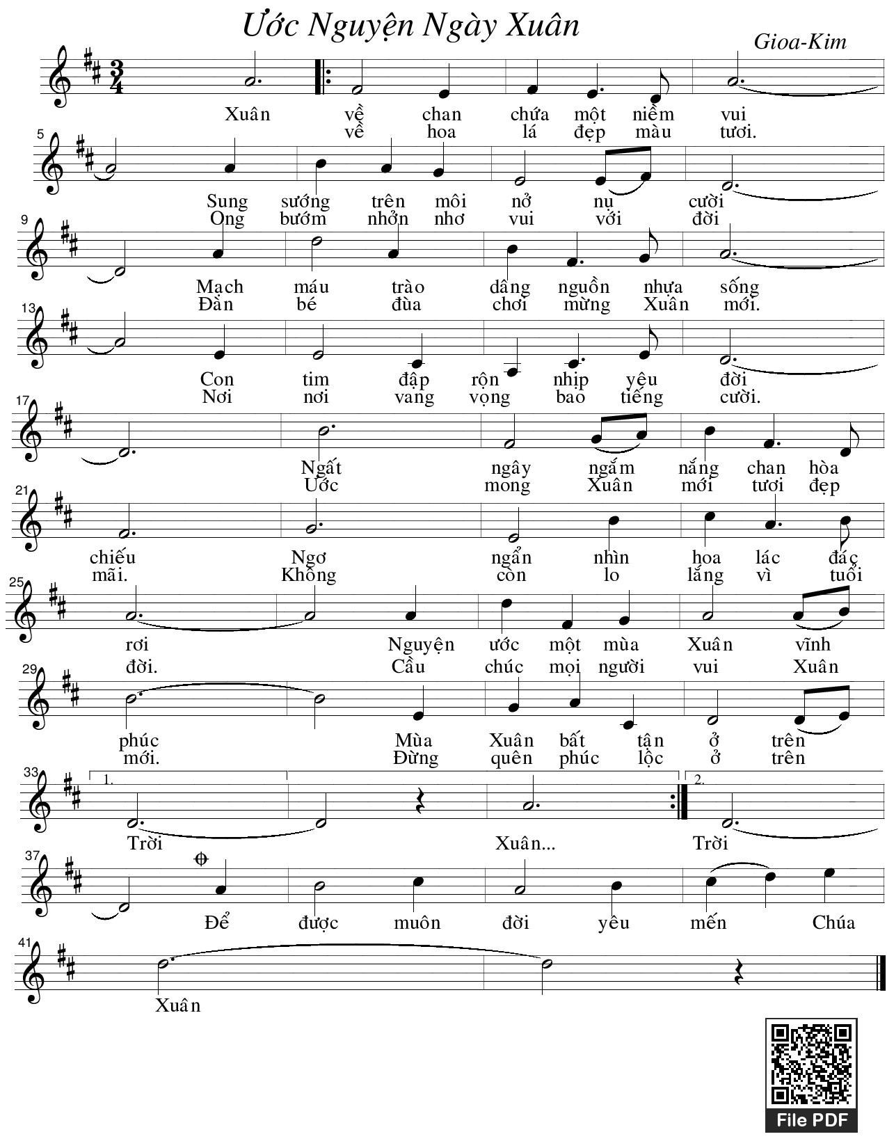 Sheet PDF of Ước nguyện ngày xuân