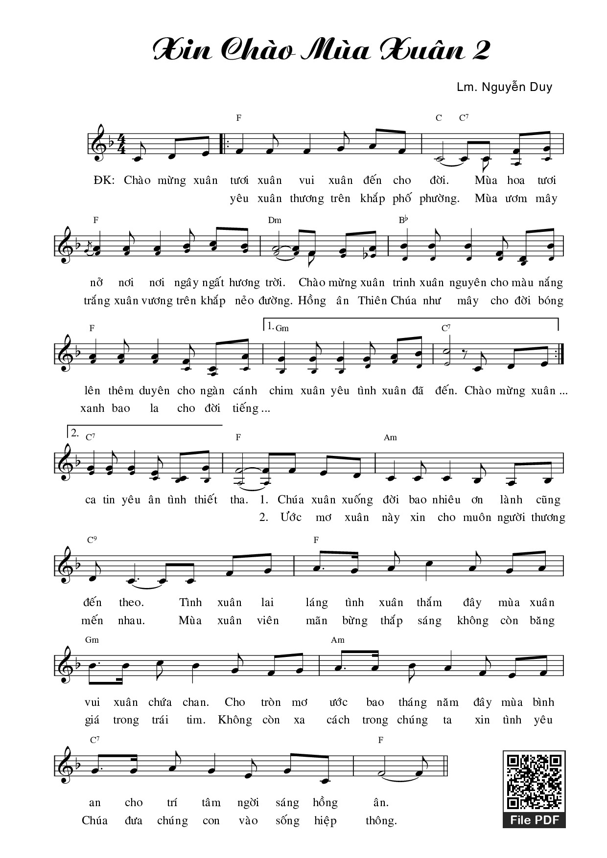 Sheet PDF of Xin chào mùa xuân 2