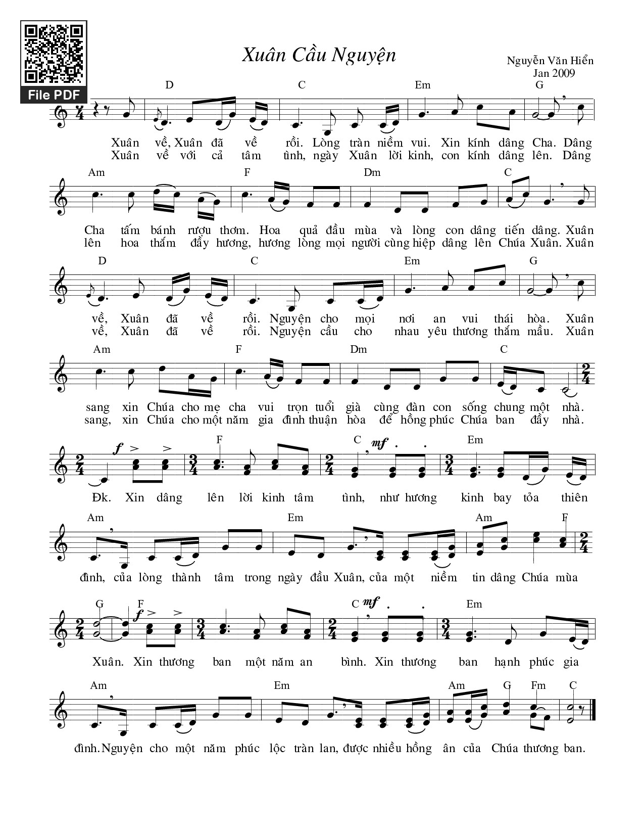 Sheet PDF of Xuân cầu nguyện