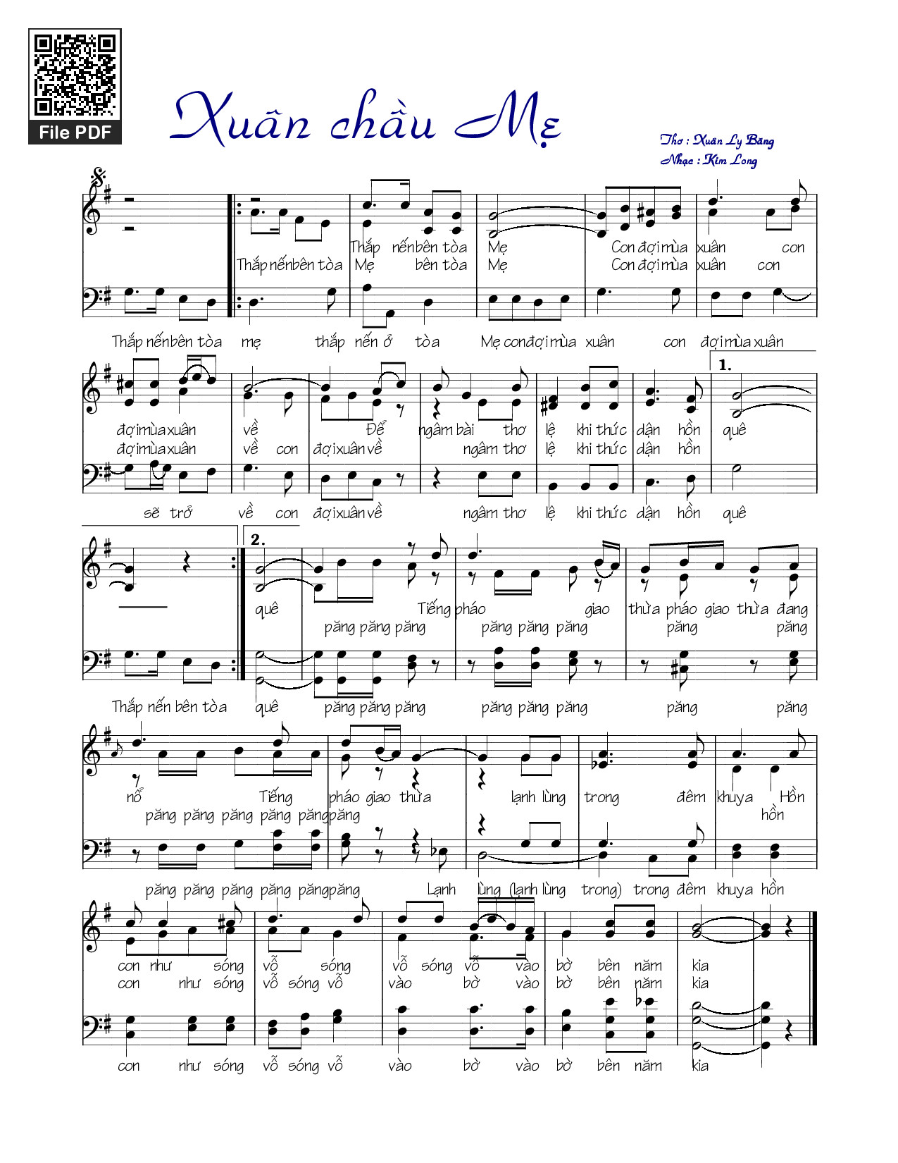 Page 1 of Sheet music PDF Xuân chầu Mẹ - Kim Long