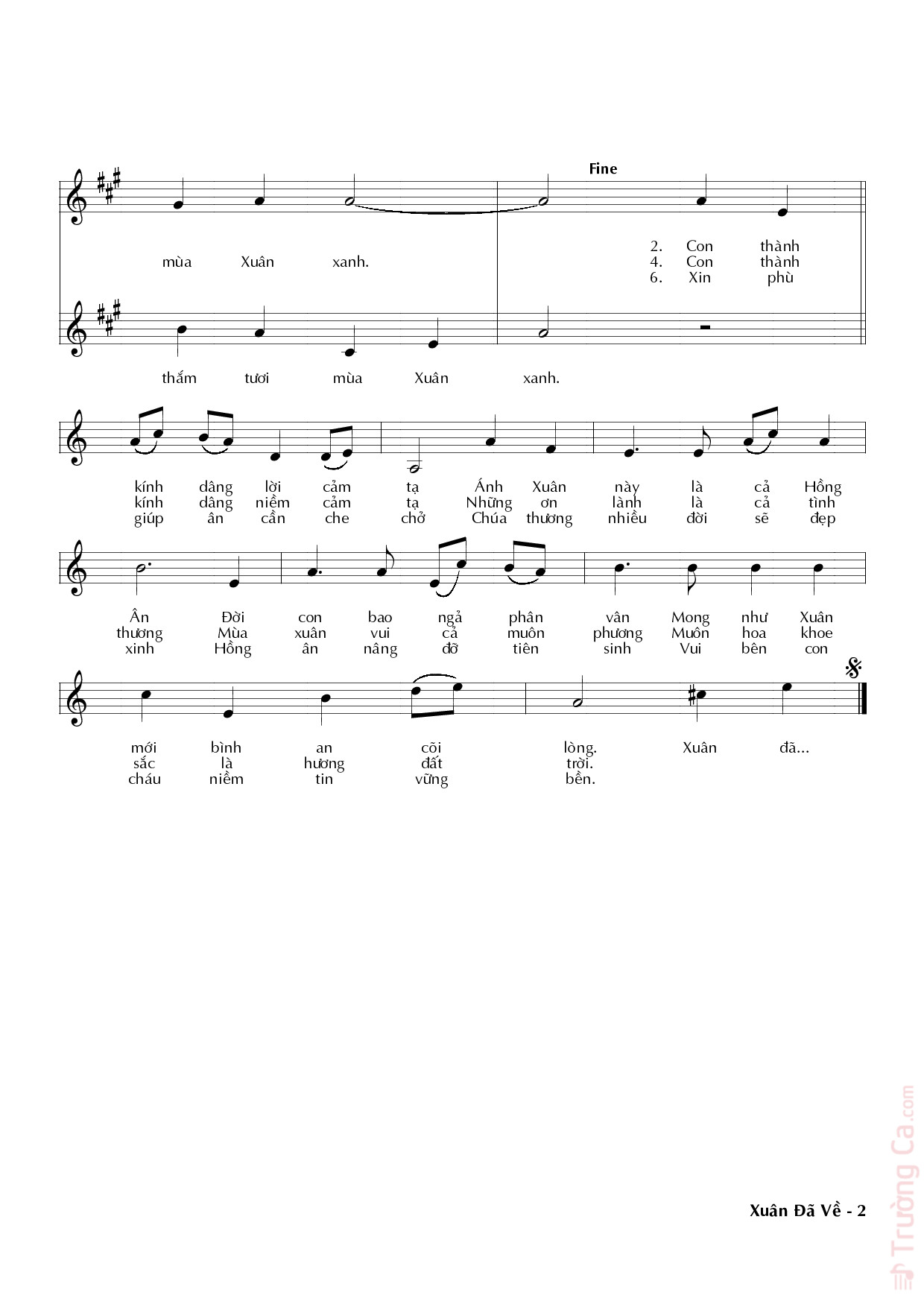 Page 2 of Sheet music PDF Xuân đã về - Trầm Thiên Thu