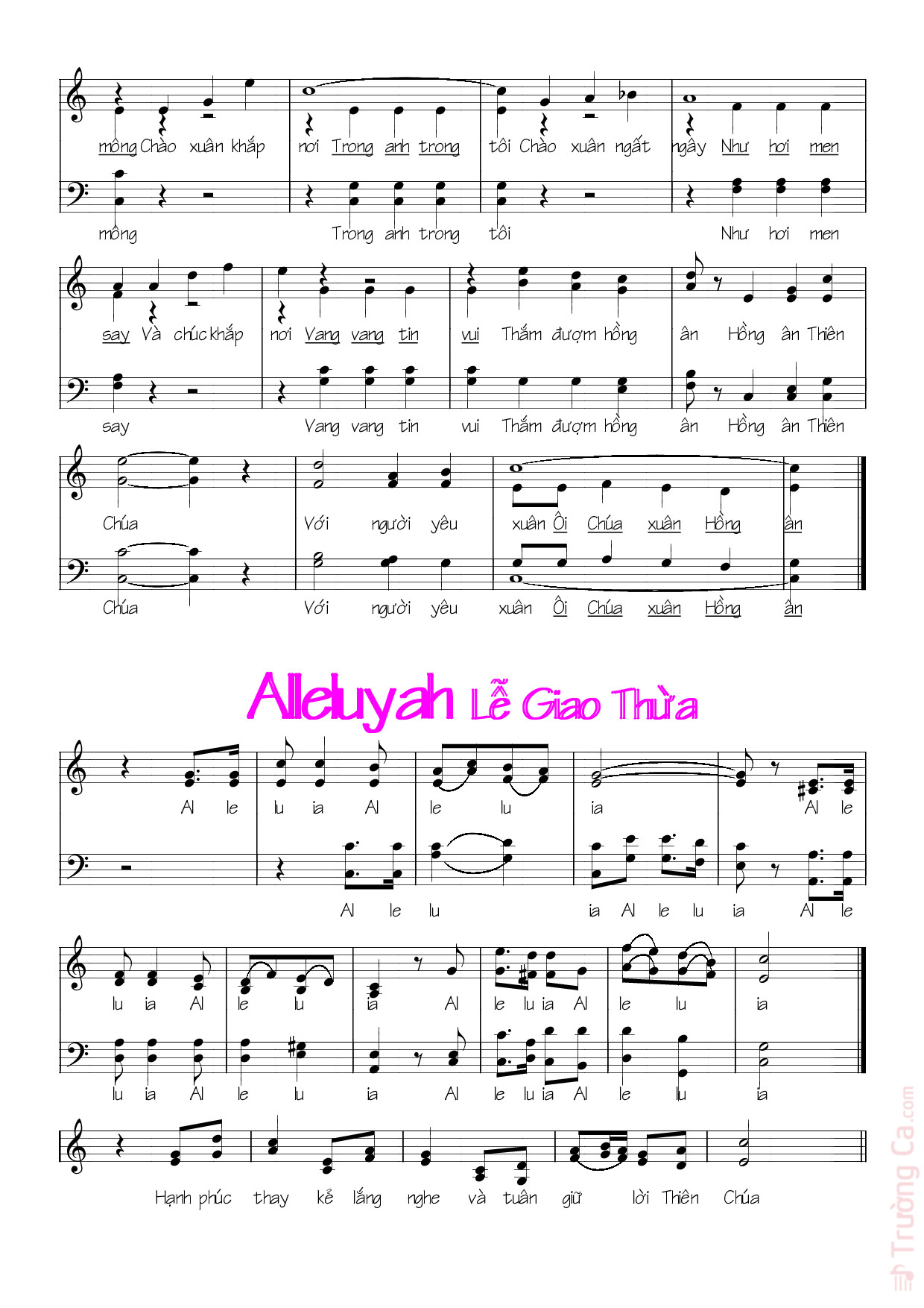 Page 2 of Sheet music PDF Xuân hồng ân - Lời Việt: BTC