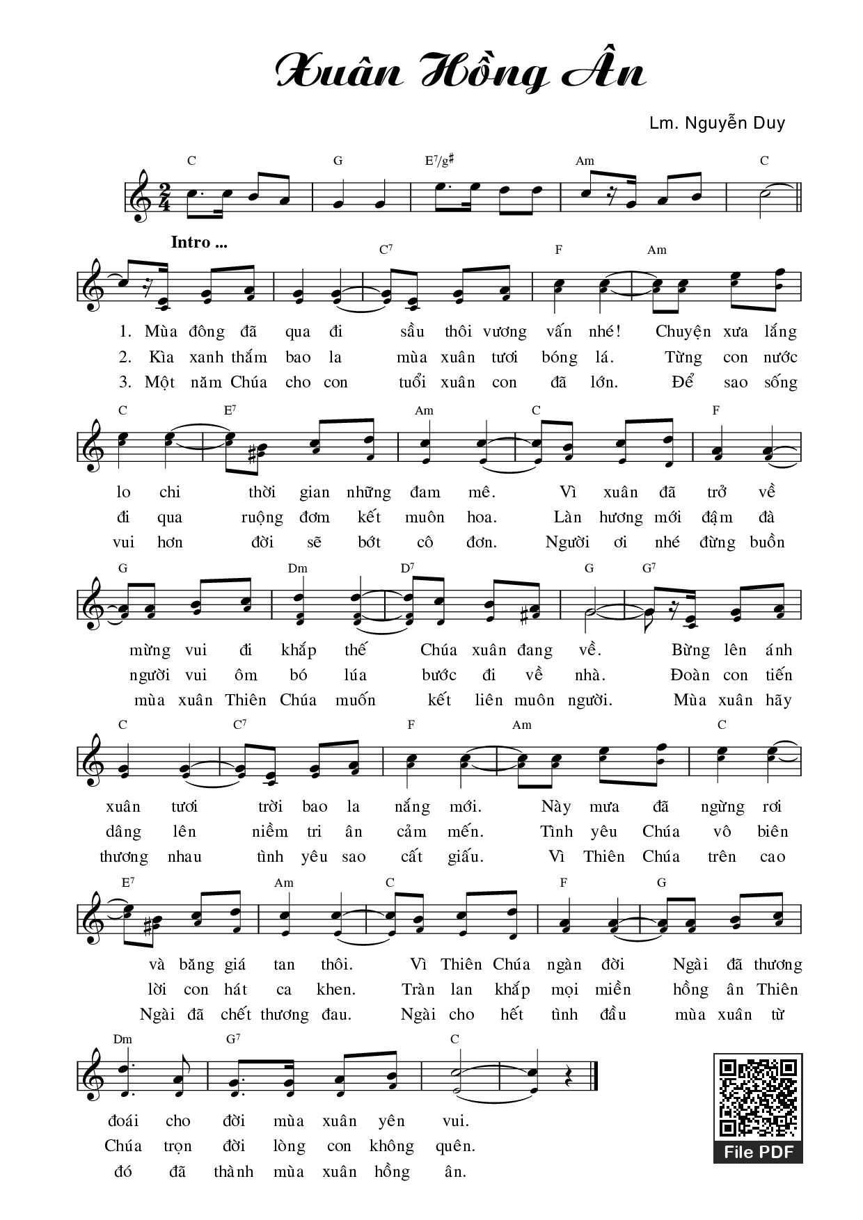 Page 1 of Sheet music PDF Xuân hồng ân - Nguyễn Duy