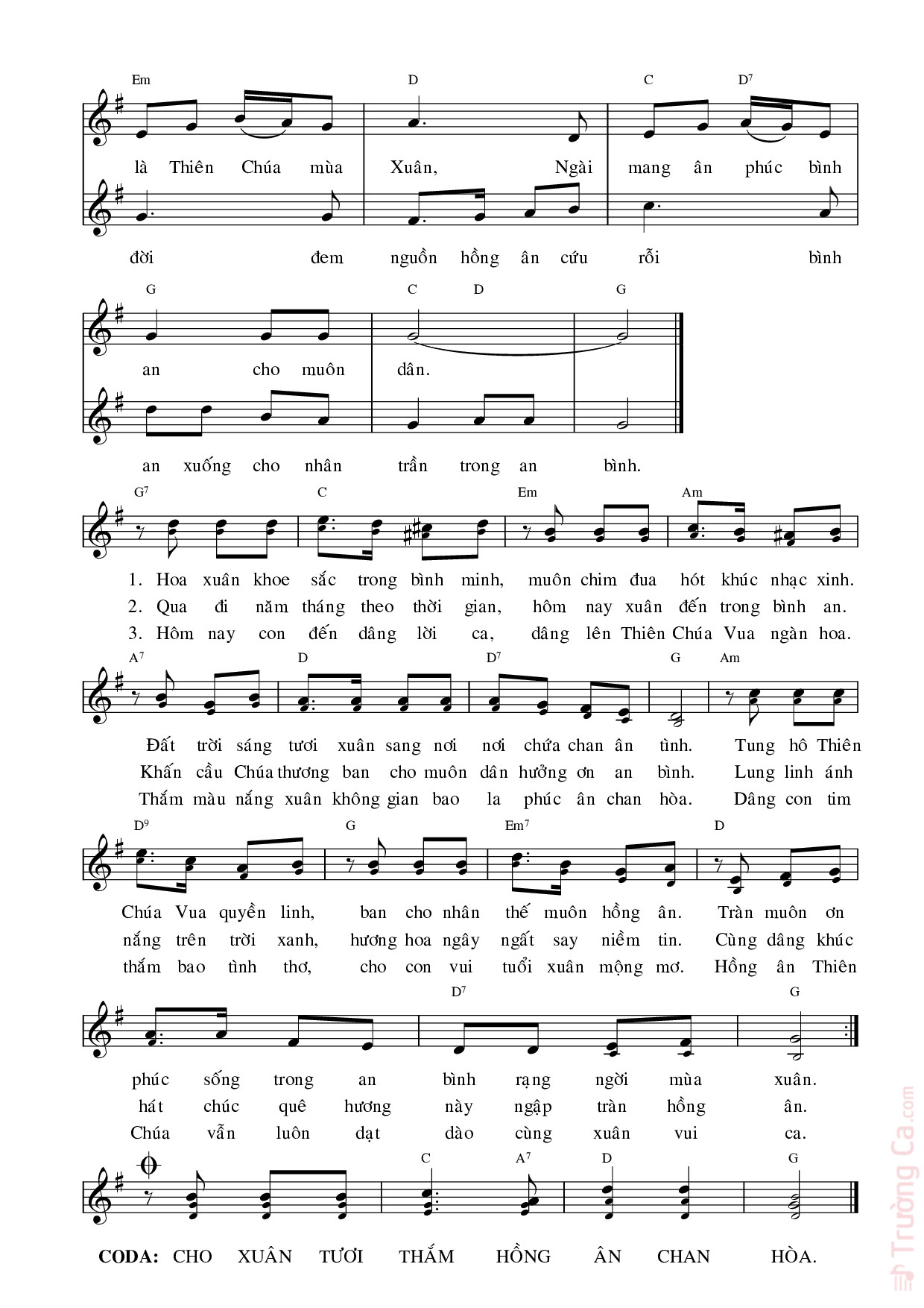 Page 2 of Sheet music PDF Xuân hồng ân - Nguyễn Hùng Lân